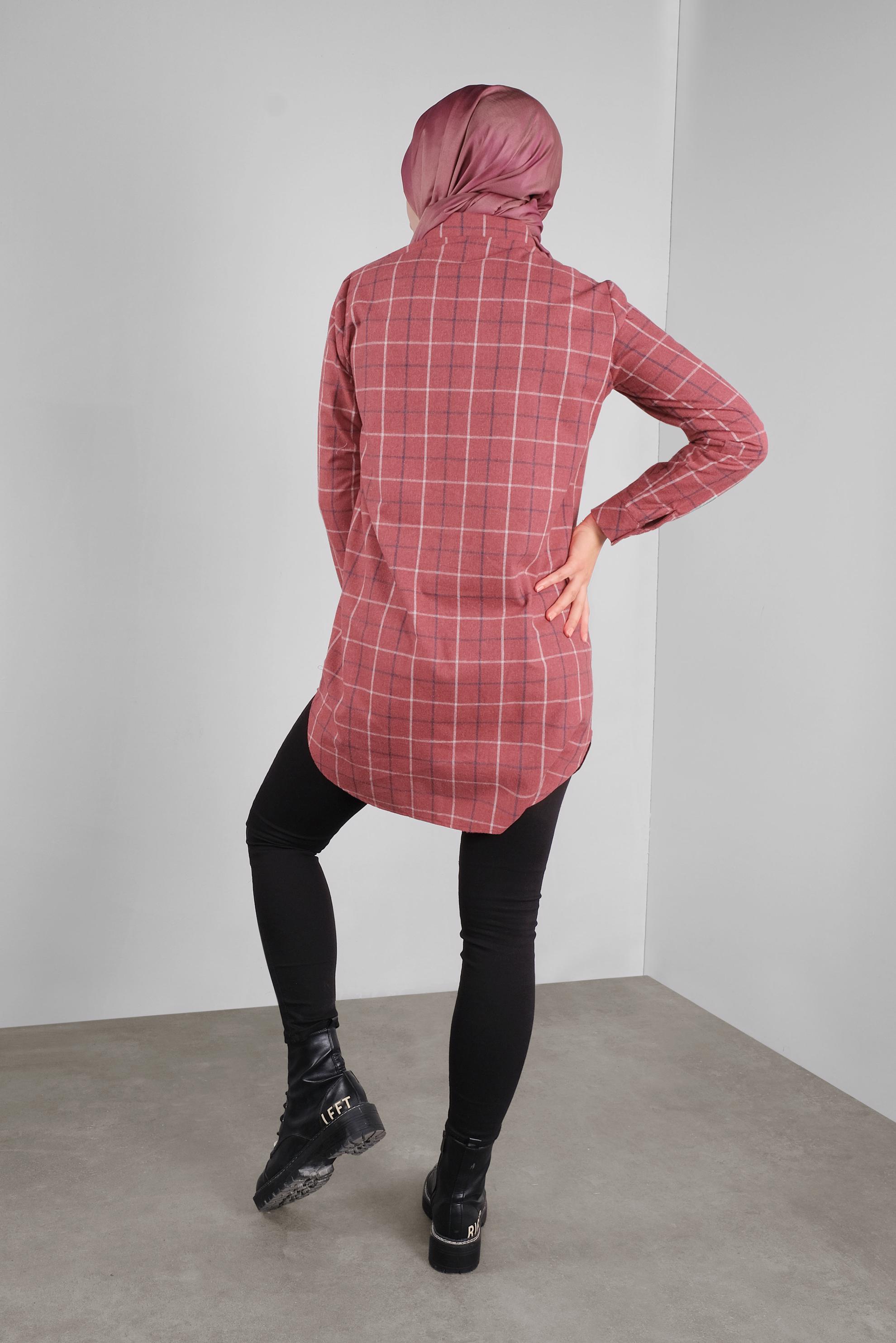 Tesettür giyim KIRMIZI PAMUKLU EKOSELİ TUNİK 41304 