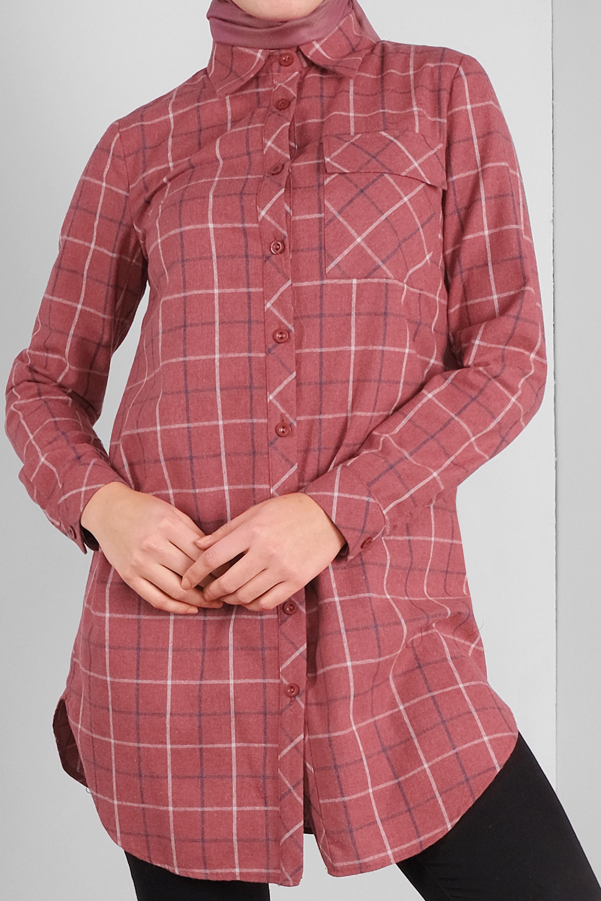 Tesettür giyim KIRMIZI PAMUKLU EKOSELİ TUNİK 41304 