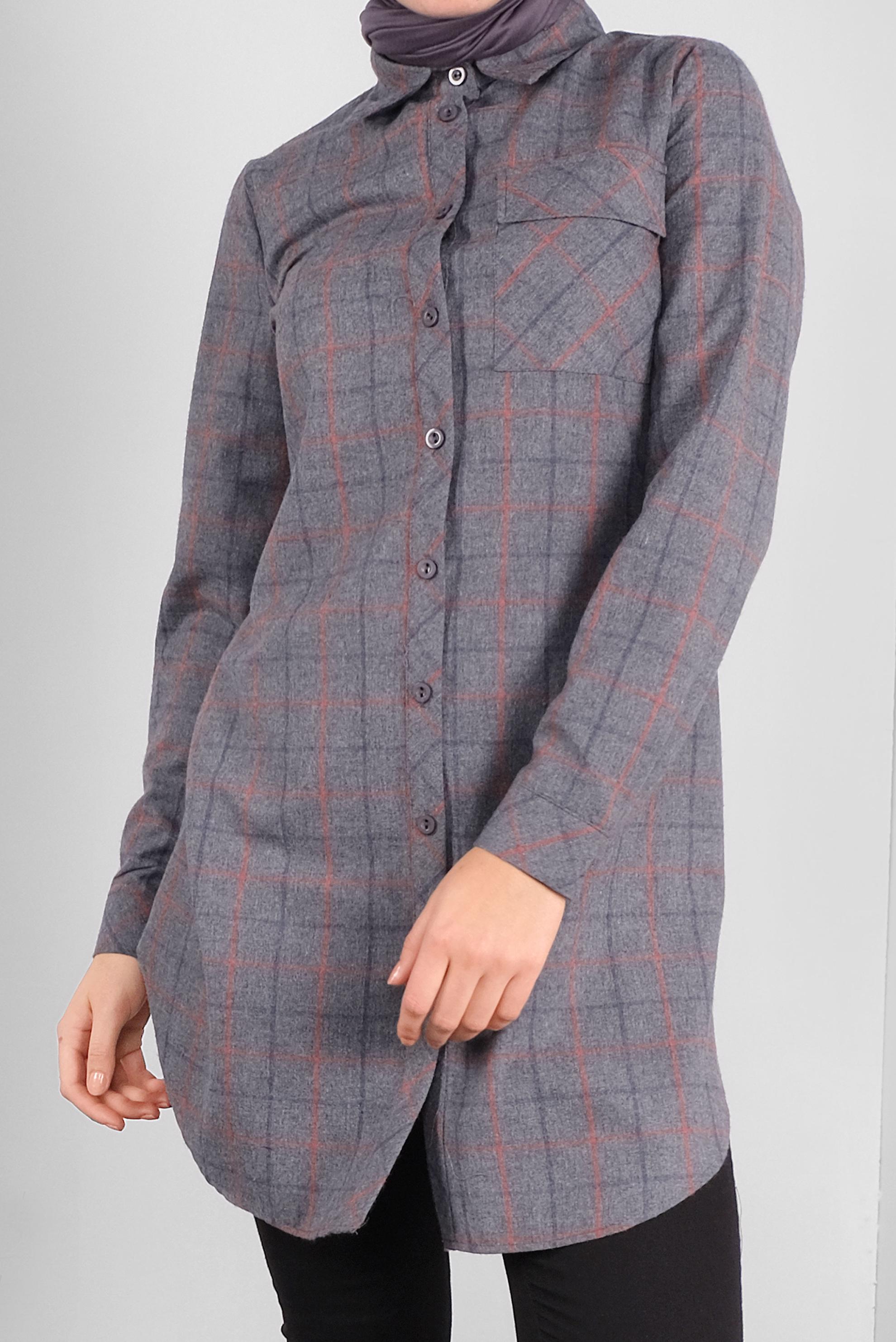 Tesettür giyim GRİ PAMUKLU EKOSELİ TUNİK 41304 