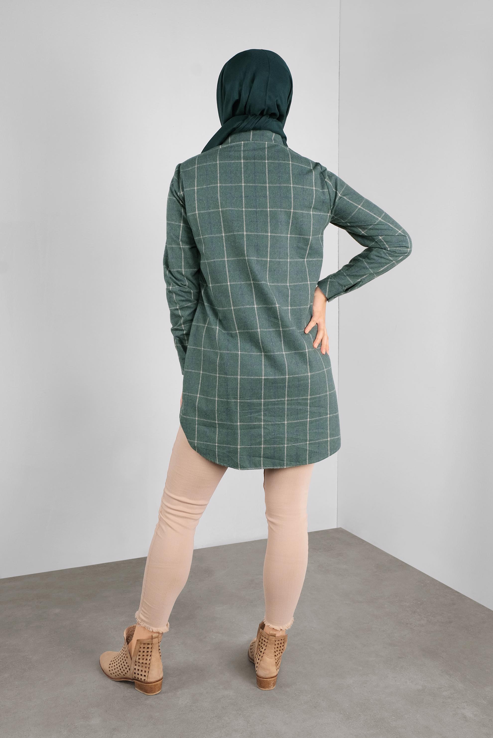 Tesettür giyim YEŞİL PAMUKLU EKOSELİ TUNİK 41304 