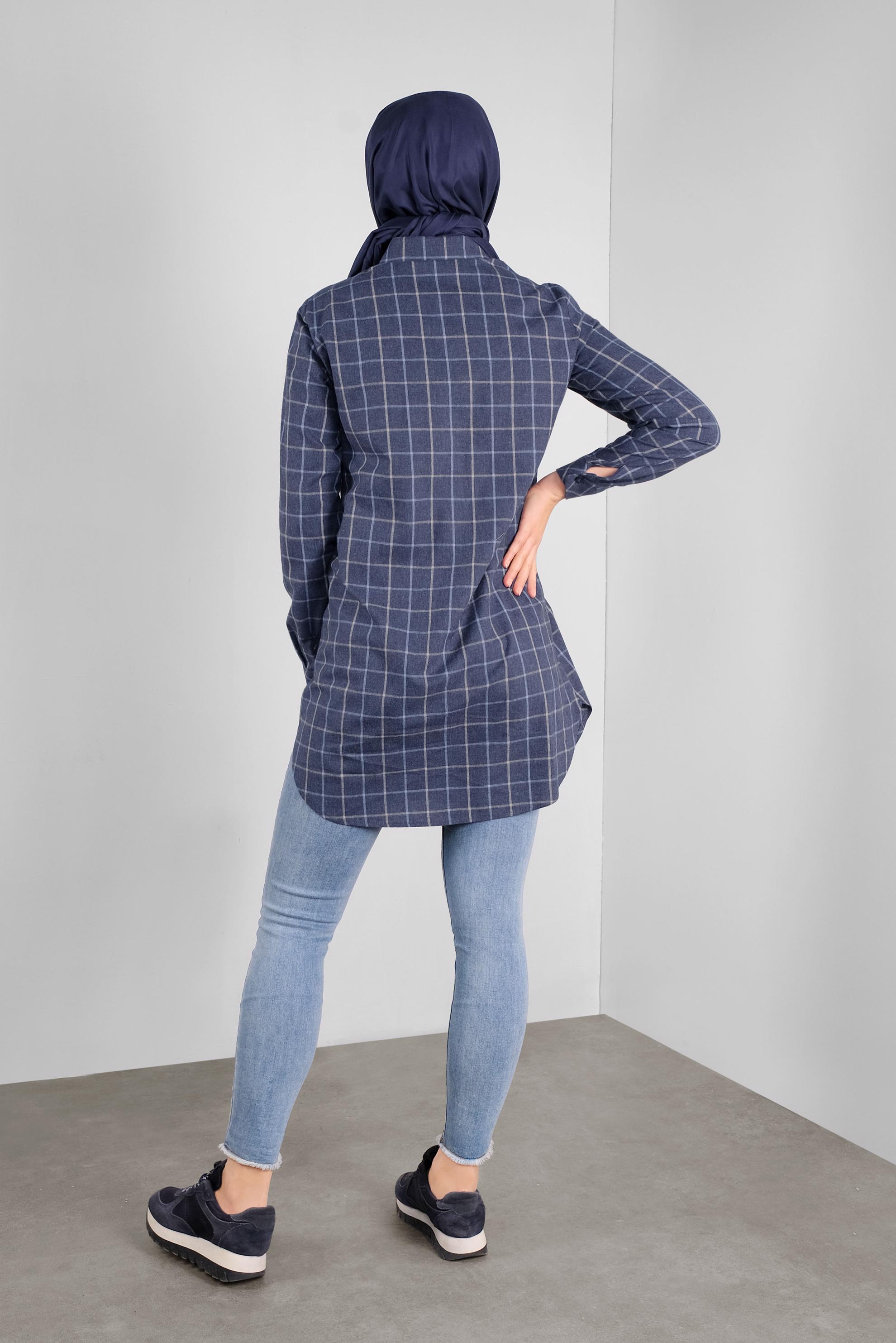 Tesettür giyim LACİVERT PAMUKLU EKOSELİ TUNİK 41304 