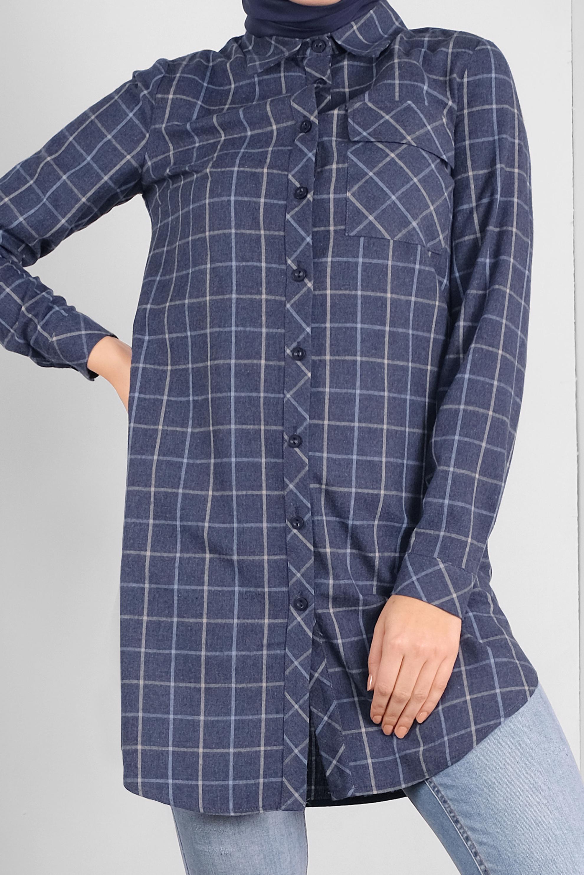 Tesettür giyim LACİVERT PAMUKLU EKOSELİ TUNİK 41304 