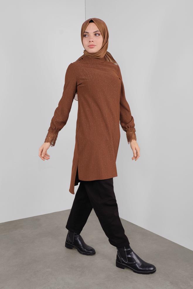 Hijab clothing  SPARKLY RIBBED TURTLENECK TUNIC 41306  - ALVİNA