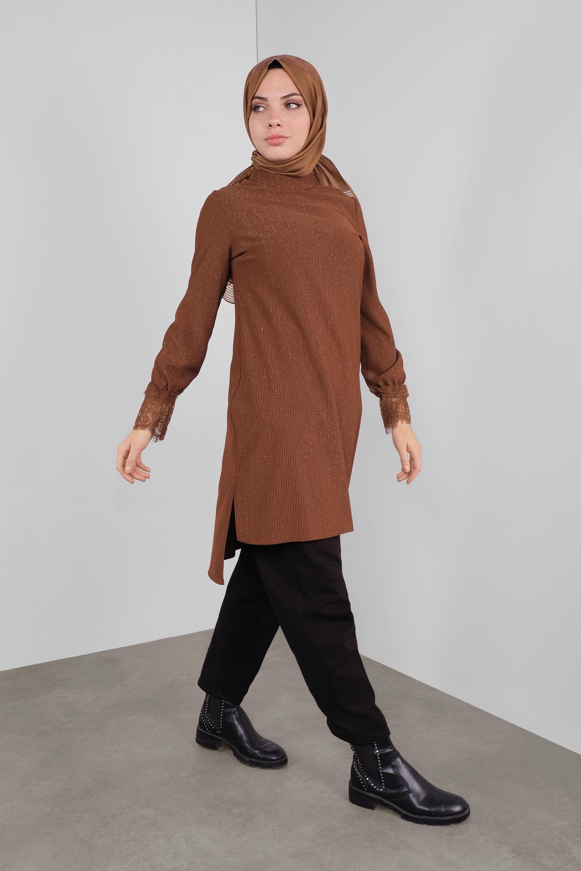 Hijab clothing ORANGE SPARKLY RIBBED TURTLENECK TUNIC 41306 