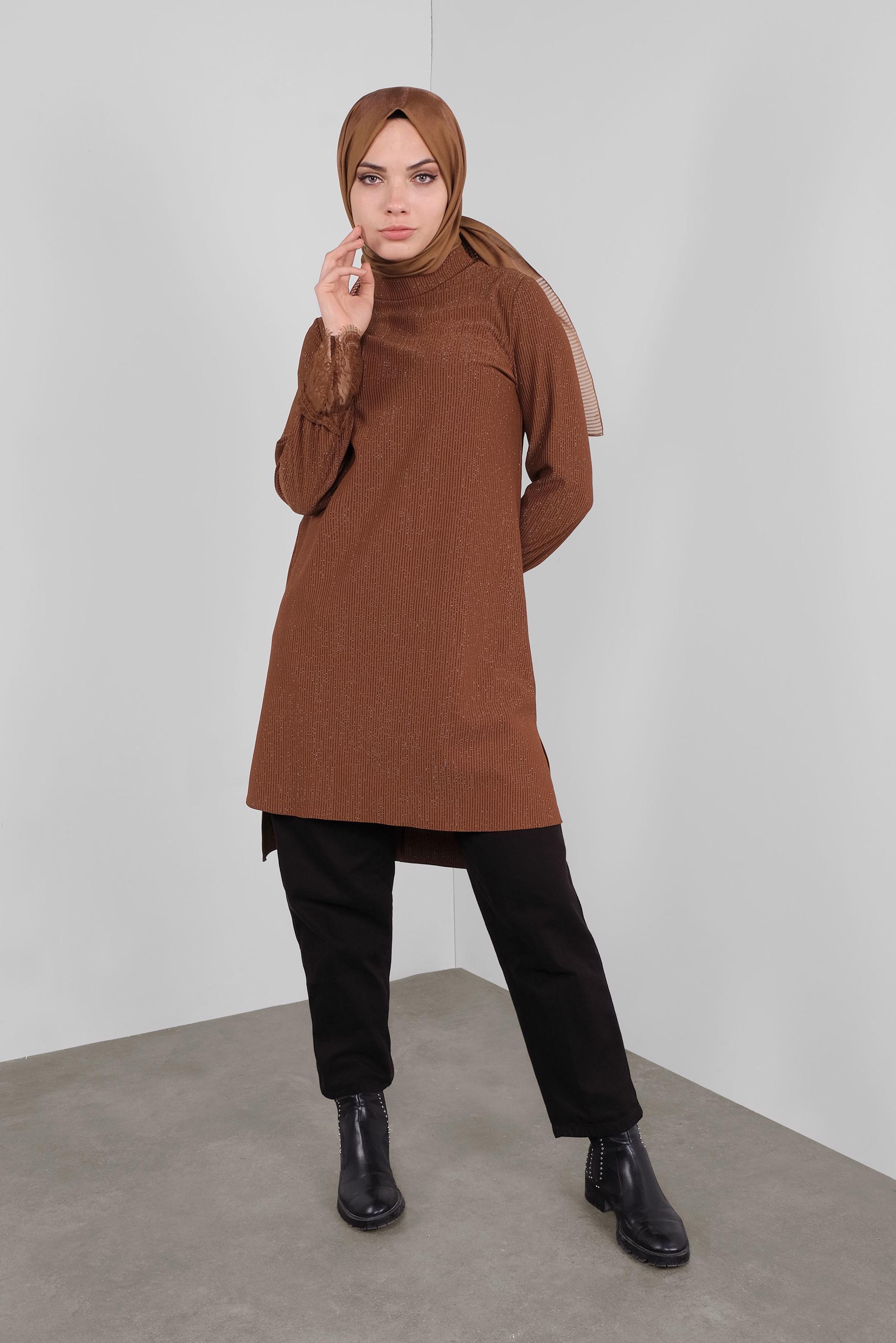 Hijab clothing ORANGE SPARKLY RIBBED TURTLENECK TUNIC 41306 