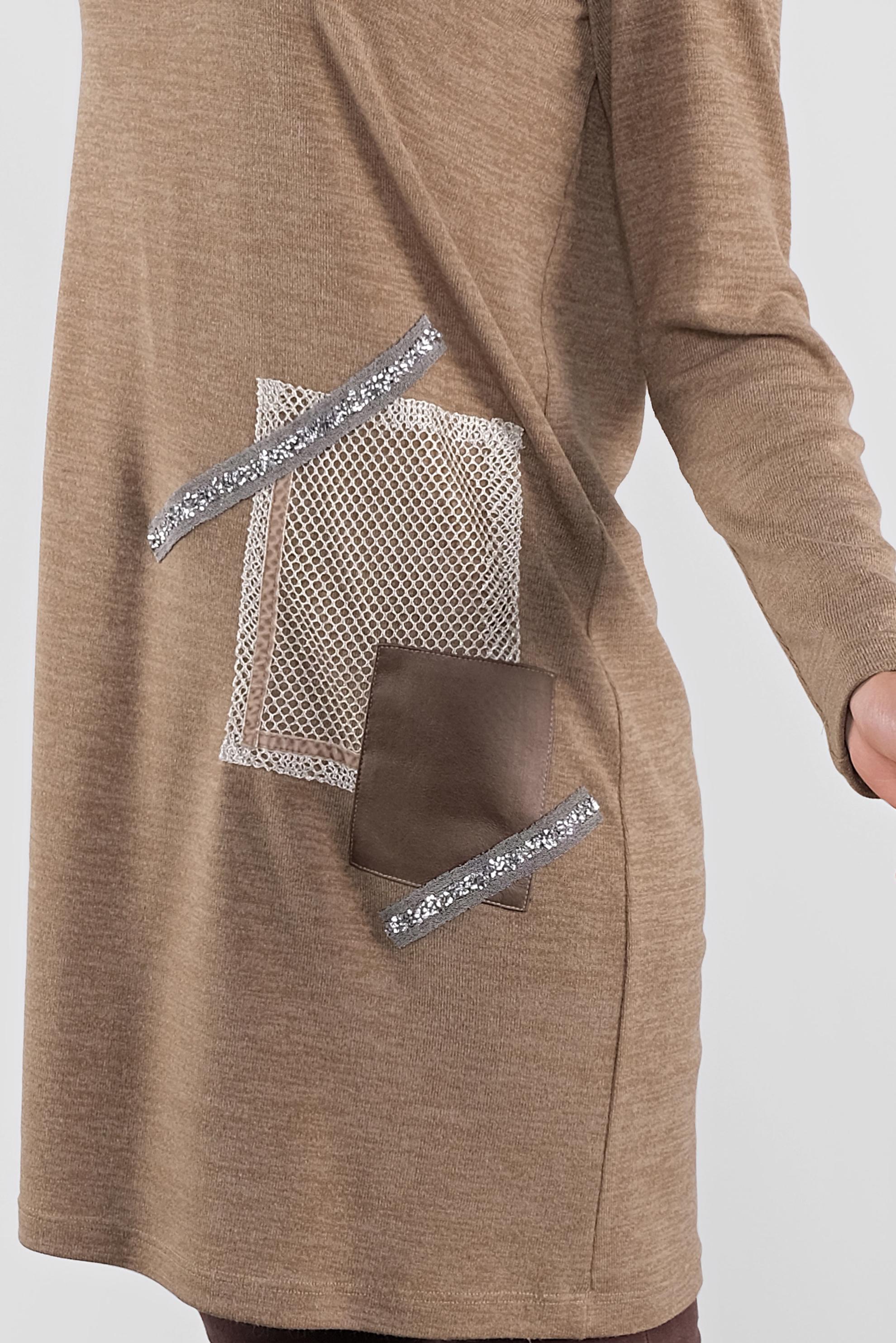 Tesettür giyim KAHVE KAPÜŞONLU FİLE DETAYLI TUNİK 41307