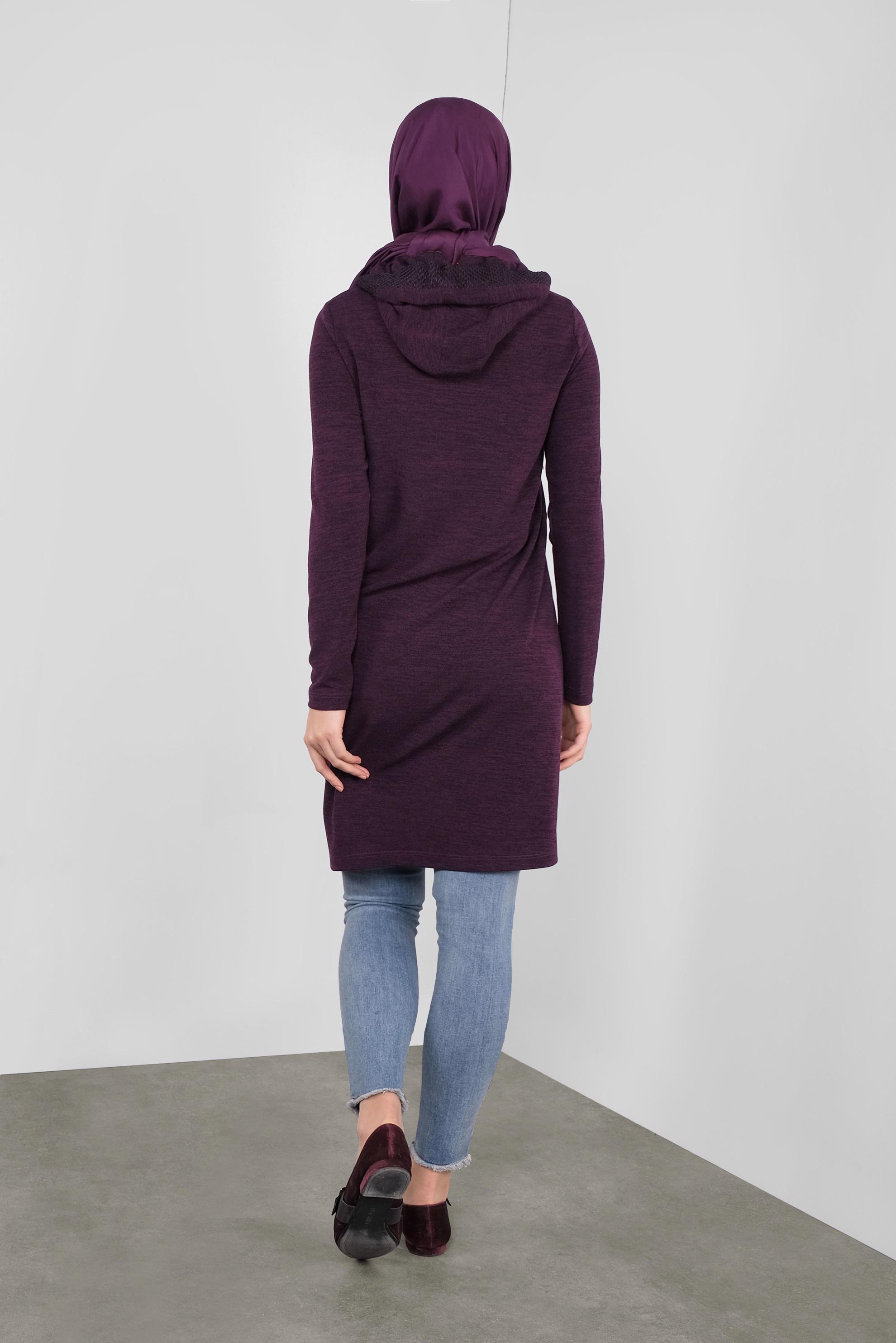 Tesettür giyim MÜRDÜM KAPÜŞONLU FİLE DETAYLI TUNİK 41307