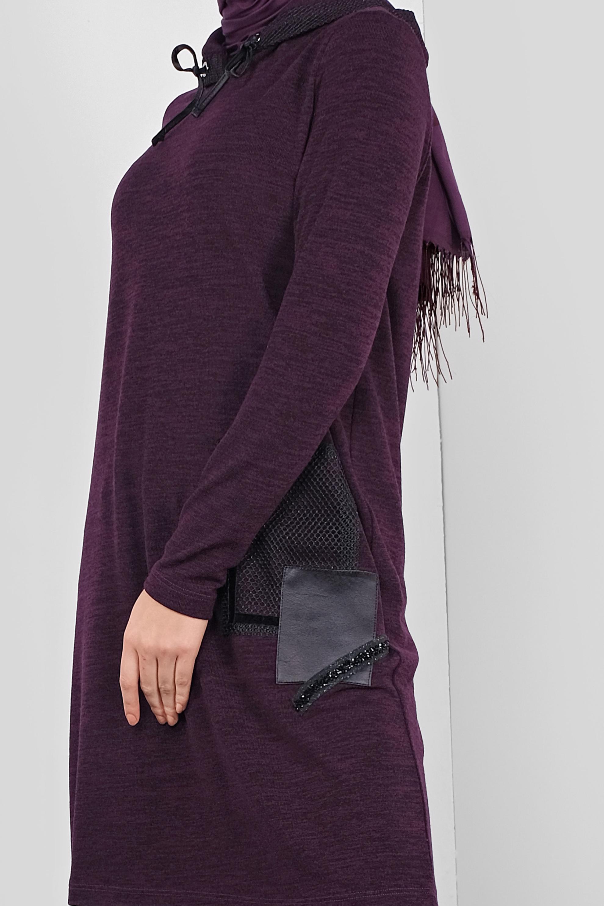 Tesettür giyim MÜRDÜM KAPÜŞONLU FİLE DETAYLI TUNİK 41307