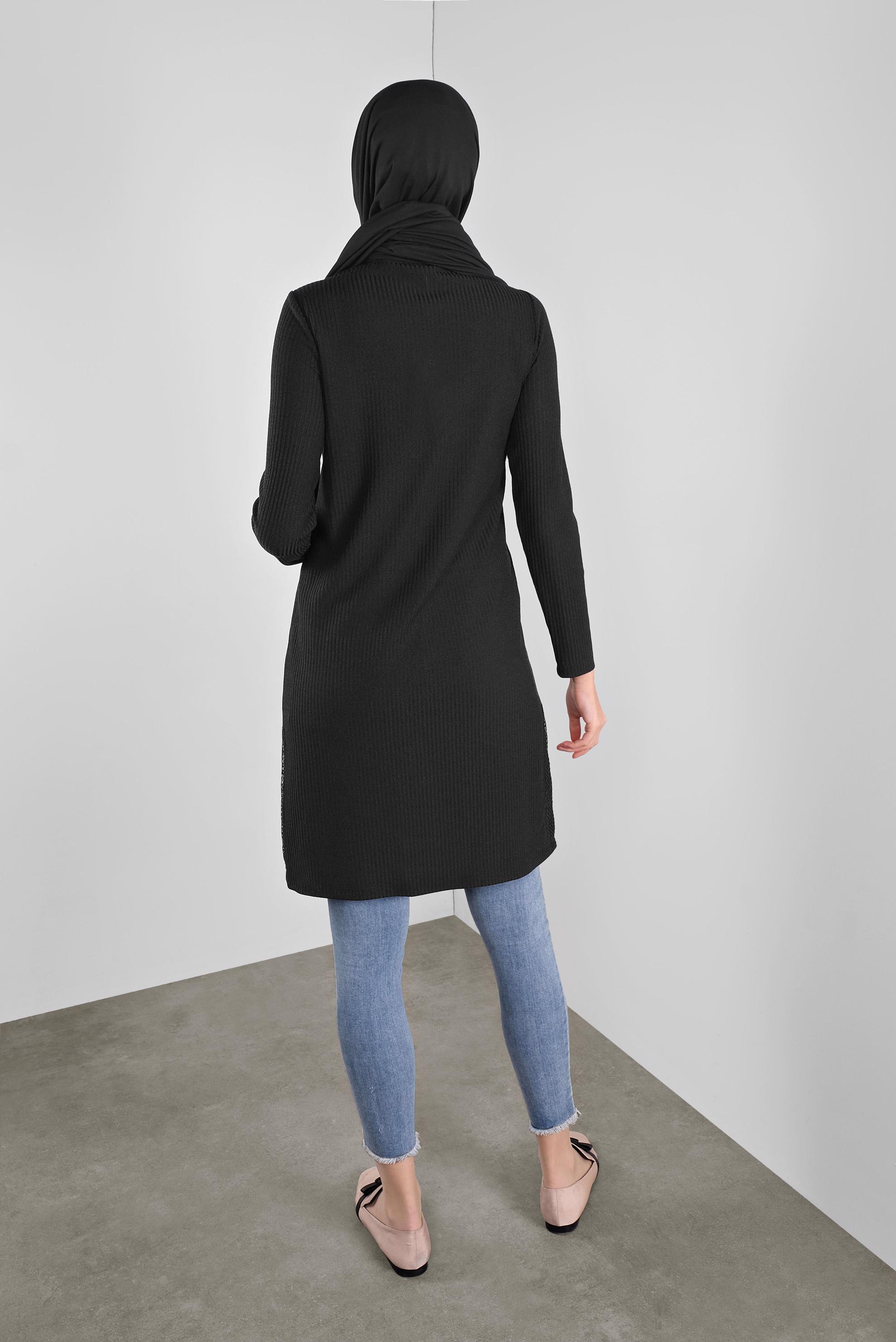 Tesettür giyim SİYAH FİLELİ FİTİLLİ TUNİK 41308 