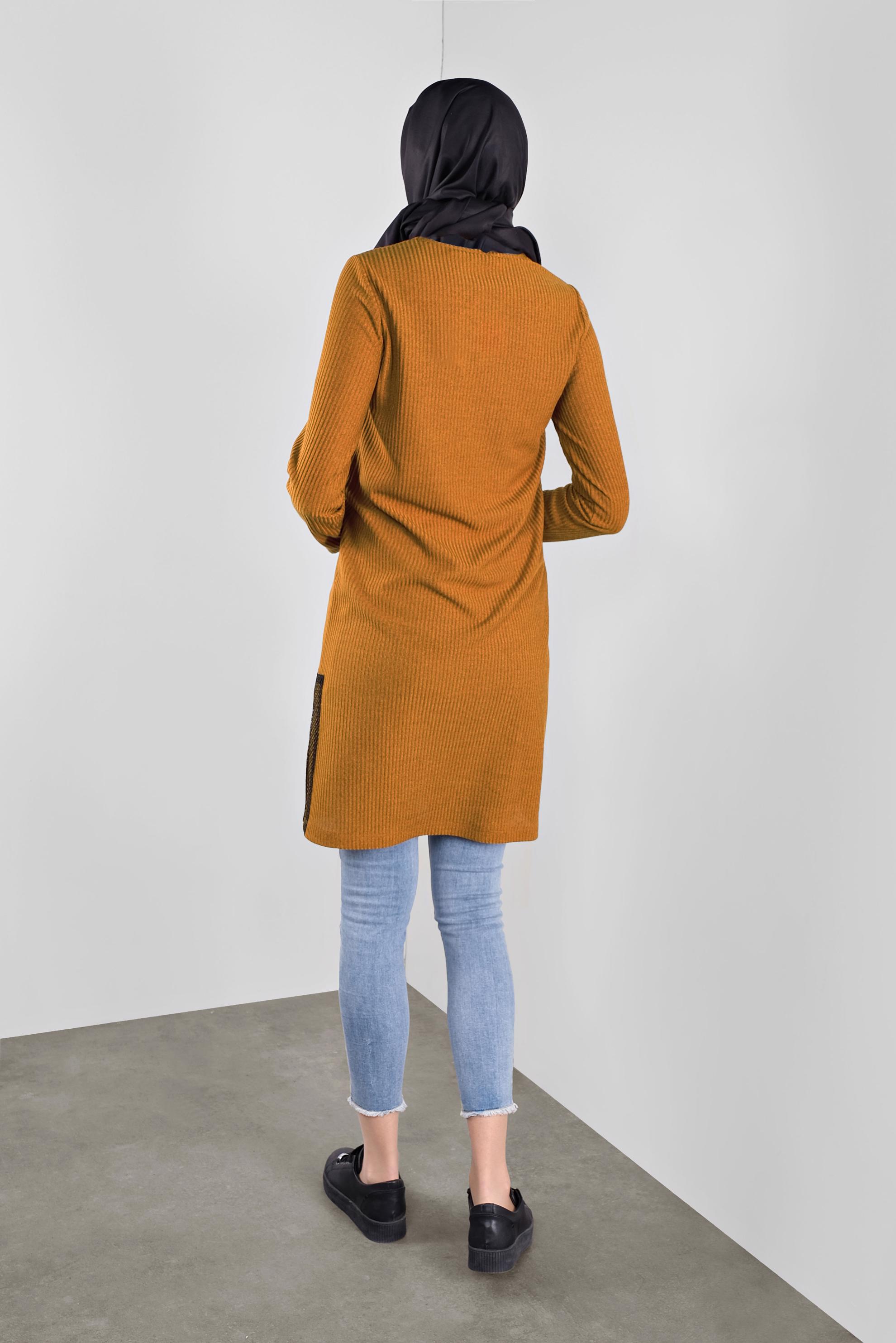 Tesettür giyim SARI FİLELİ FİTİLLİ TUNİK 41308 