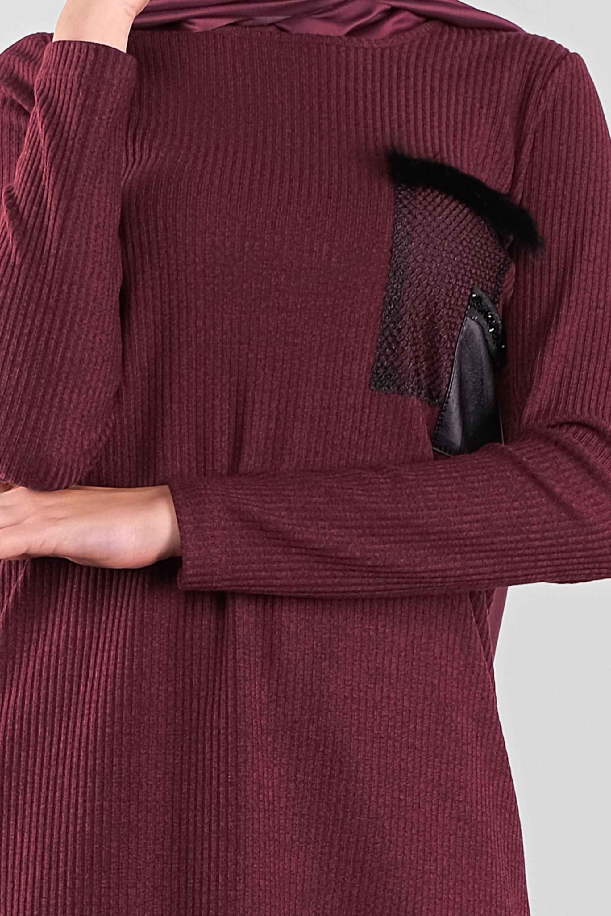 Tesettür giyim BORDO FİLELİ FİTİLLİ TUNİK 41308 