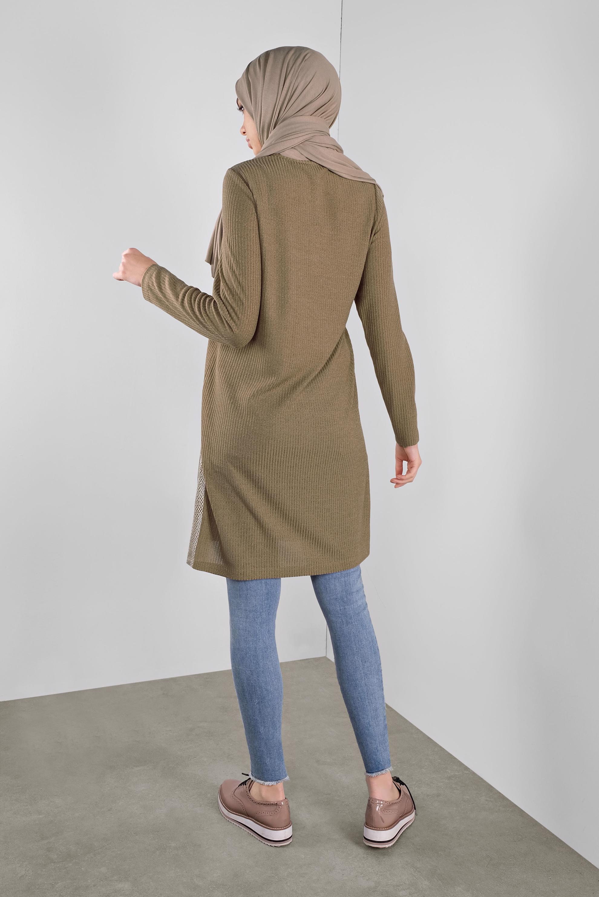 Tesettür giyim KAHVE FİLELİ FİTİLLİ TUNİK 41308 