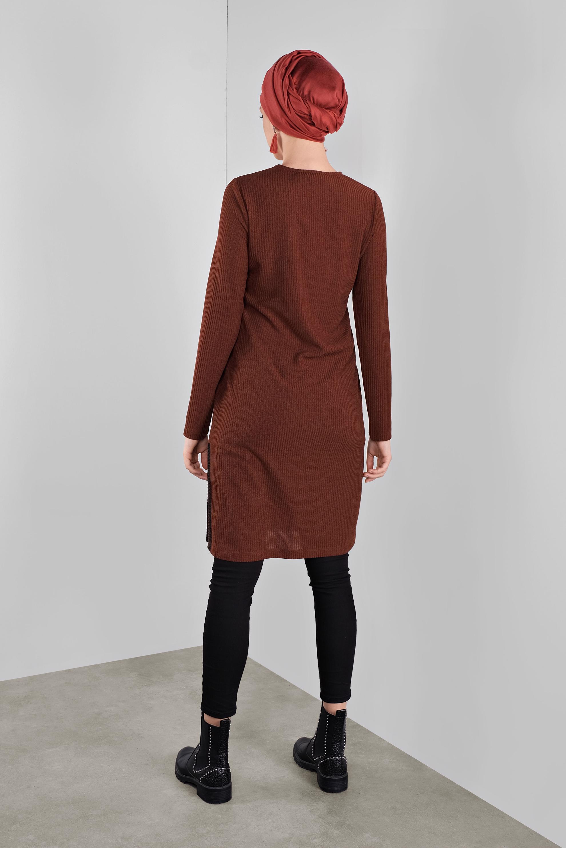 Tesettür giyim TURUNCU FİLELİ FİTİLLİ TUNİK 41308 