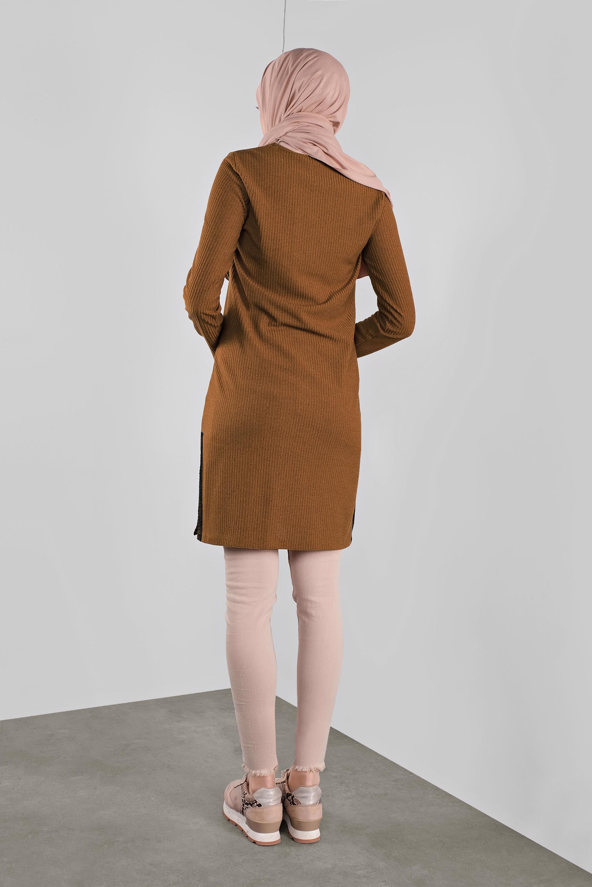 Tesettür giyim TABA FİLELİ FİTİLLİ TUNİK 41308 