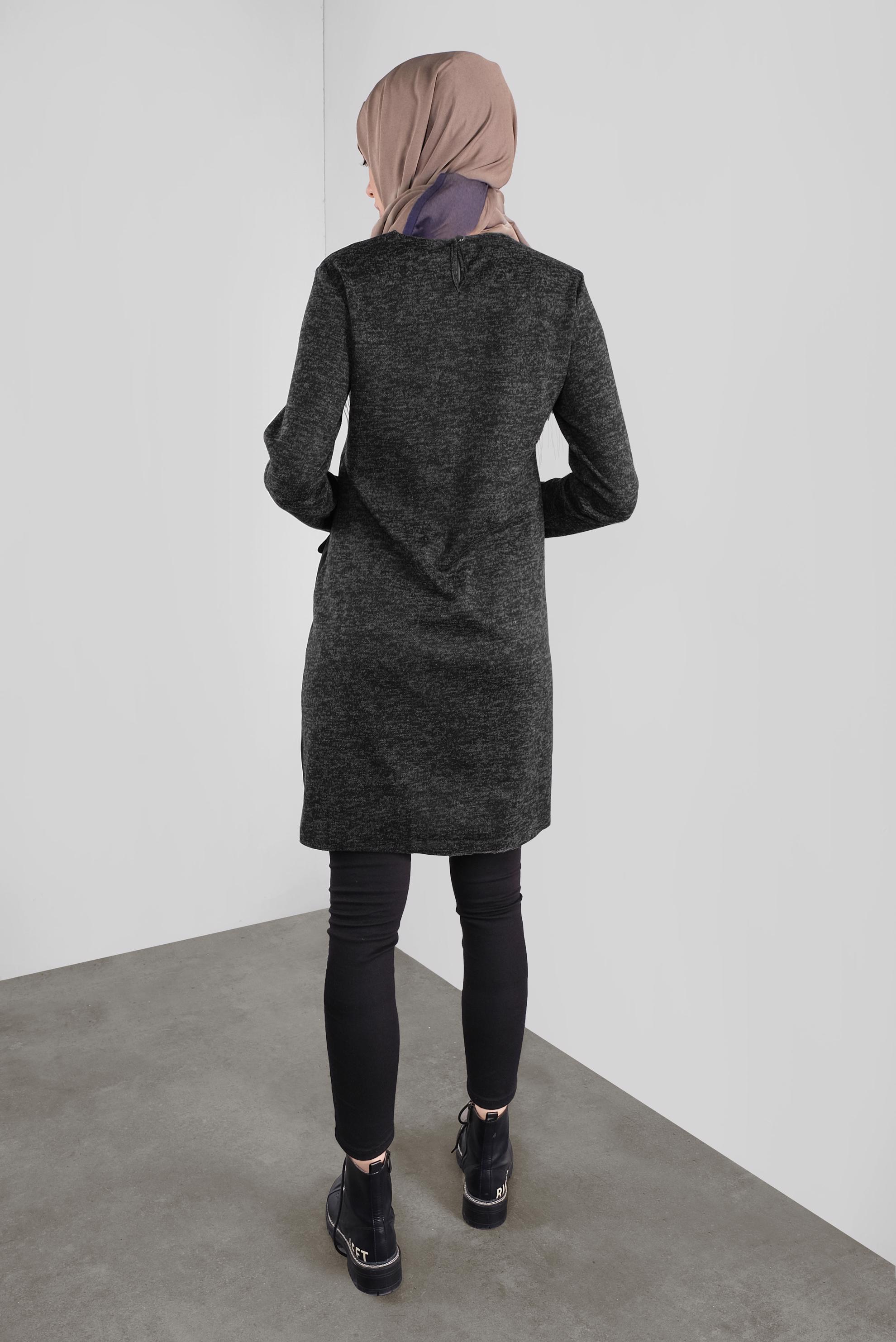 Tesettür giyim SİYAH CEPLİ MİX KUMAŞ  TUNİK 41309