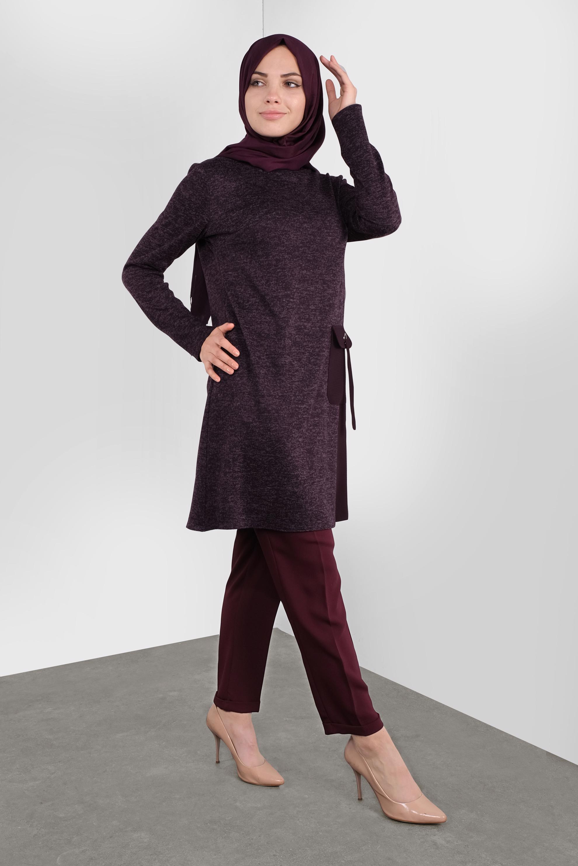 Tesettür giyim MOR CEPLİ MİX KUMAŞ  TUNİK 41309