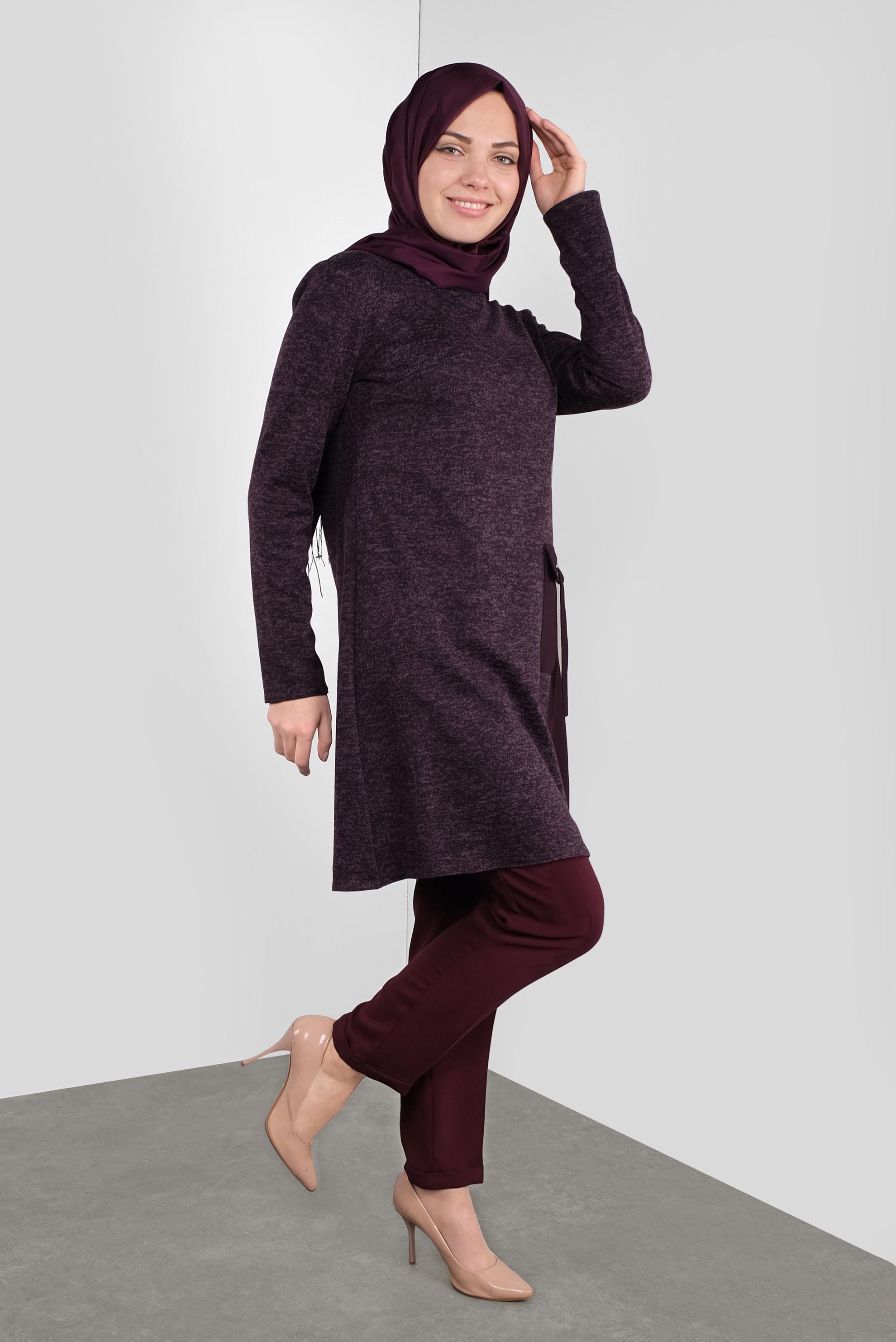 Tesettür giyim MOR CEPLİ MİX KUMAŞ  TUNİK 41309
