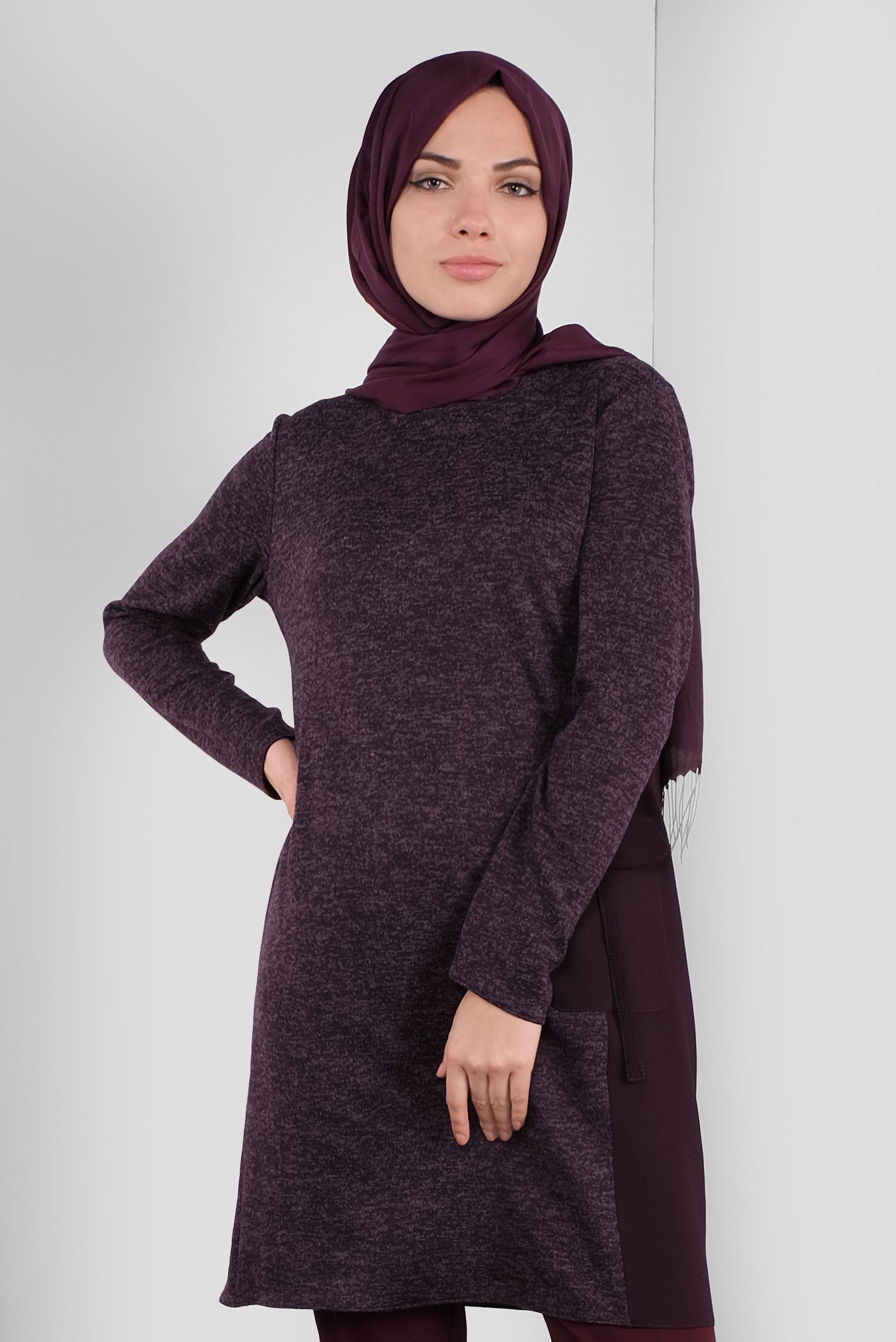 Tesettür giyim MOR CEPLİ MİX KUMAŞ  TUNİK 41309