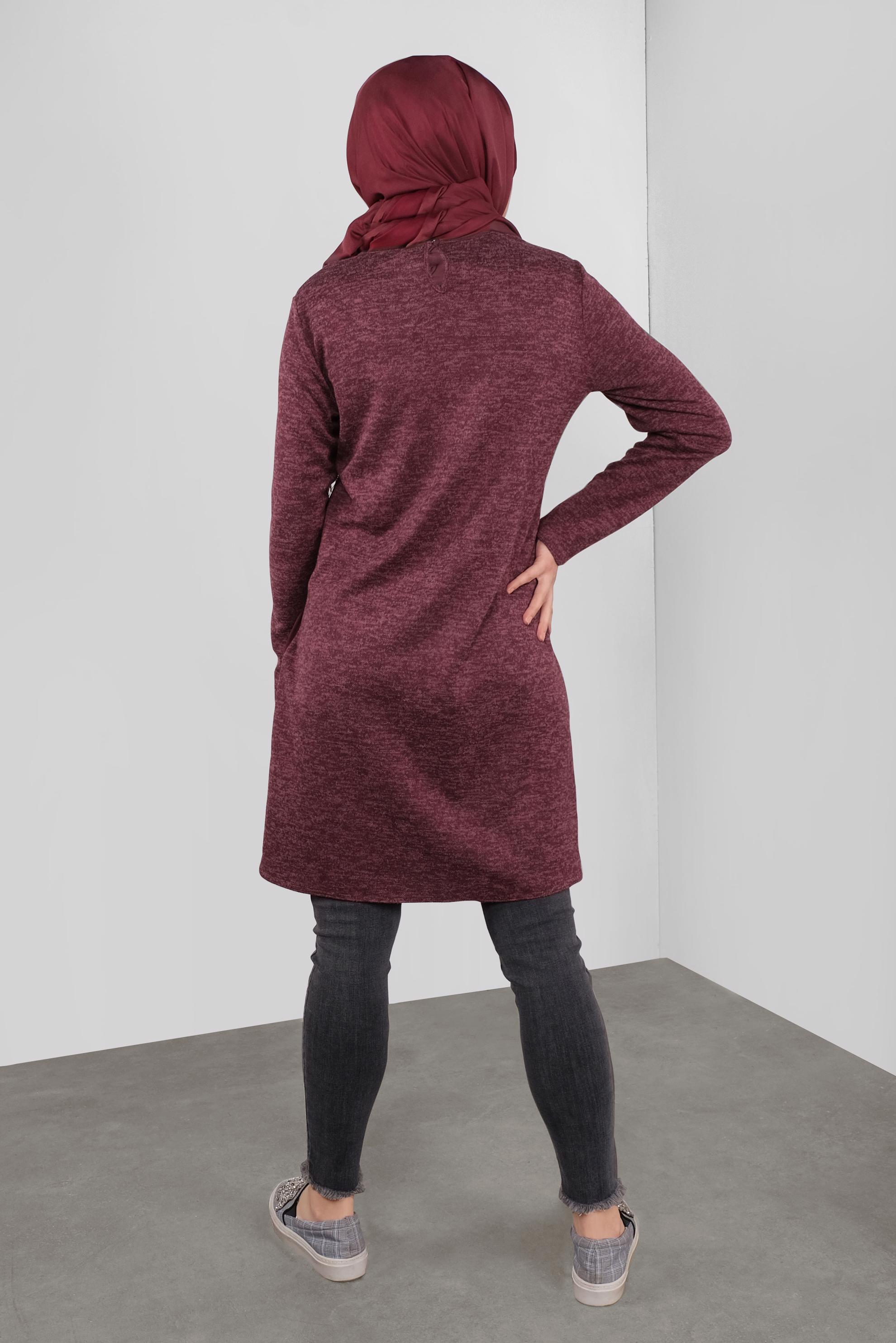 Tesettür giyim BORDO CEPLİ MİX KUMAŞ  TUNİK 41309
