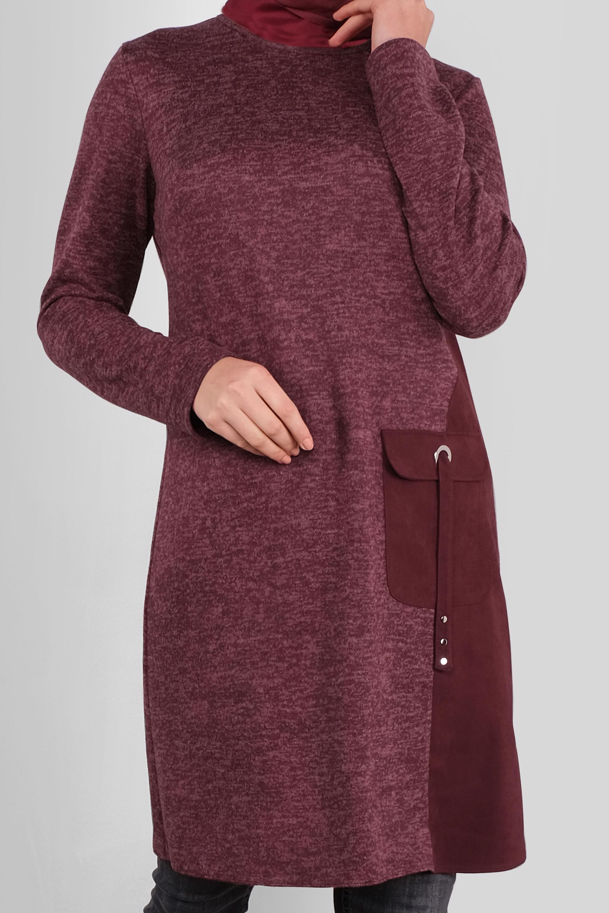 Tesettür giyim BORDO CEPLİ MİX KUMAŞ  TUNİK 41309