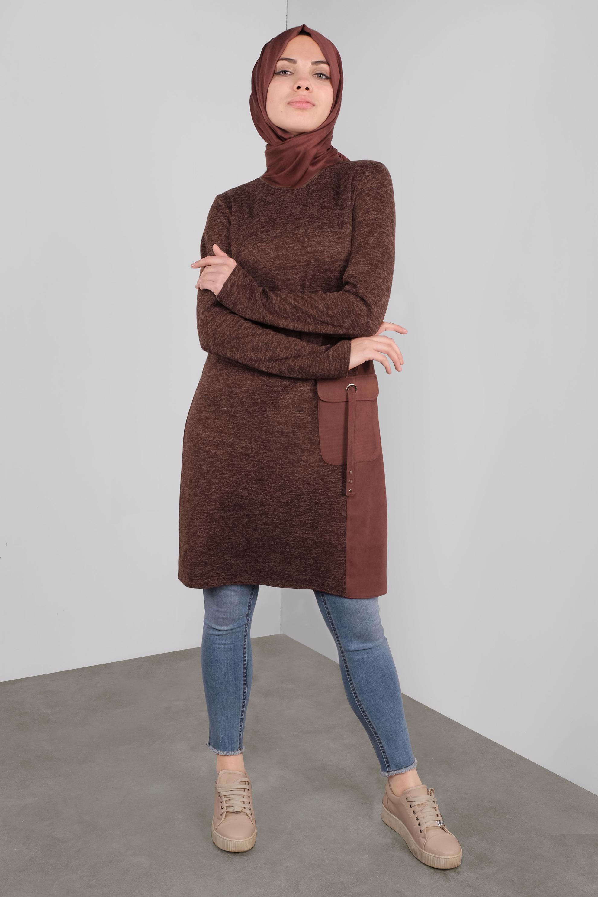 Tesettür giyim TURUNCU CEPLİ MİX KUMAŞ  TUNİK 41309