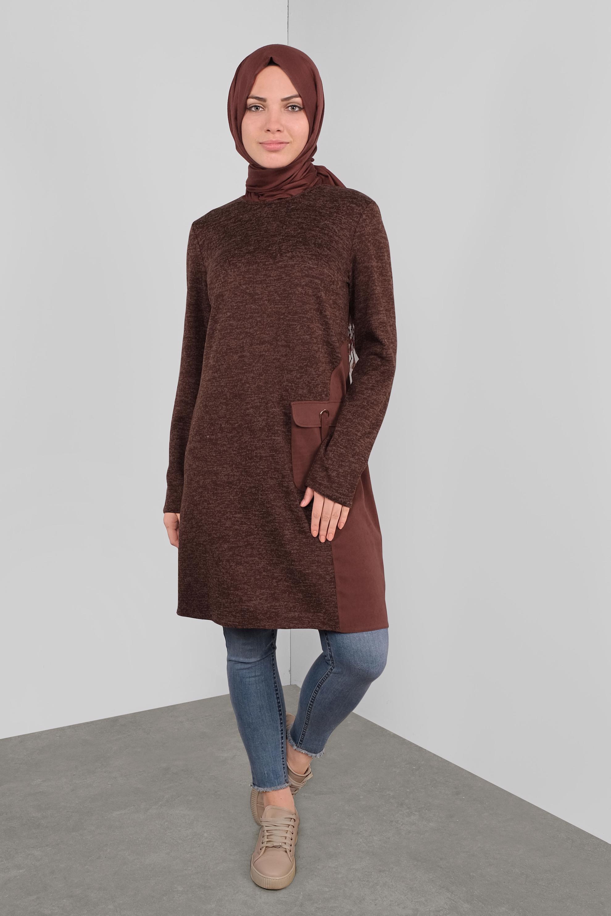 Tesettür giyim TURUNCU CEPLİ MİX KUMAŞ  TUNİK 41309