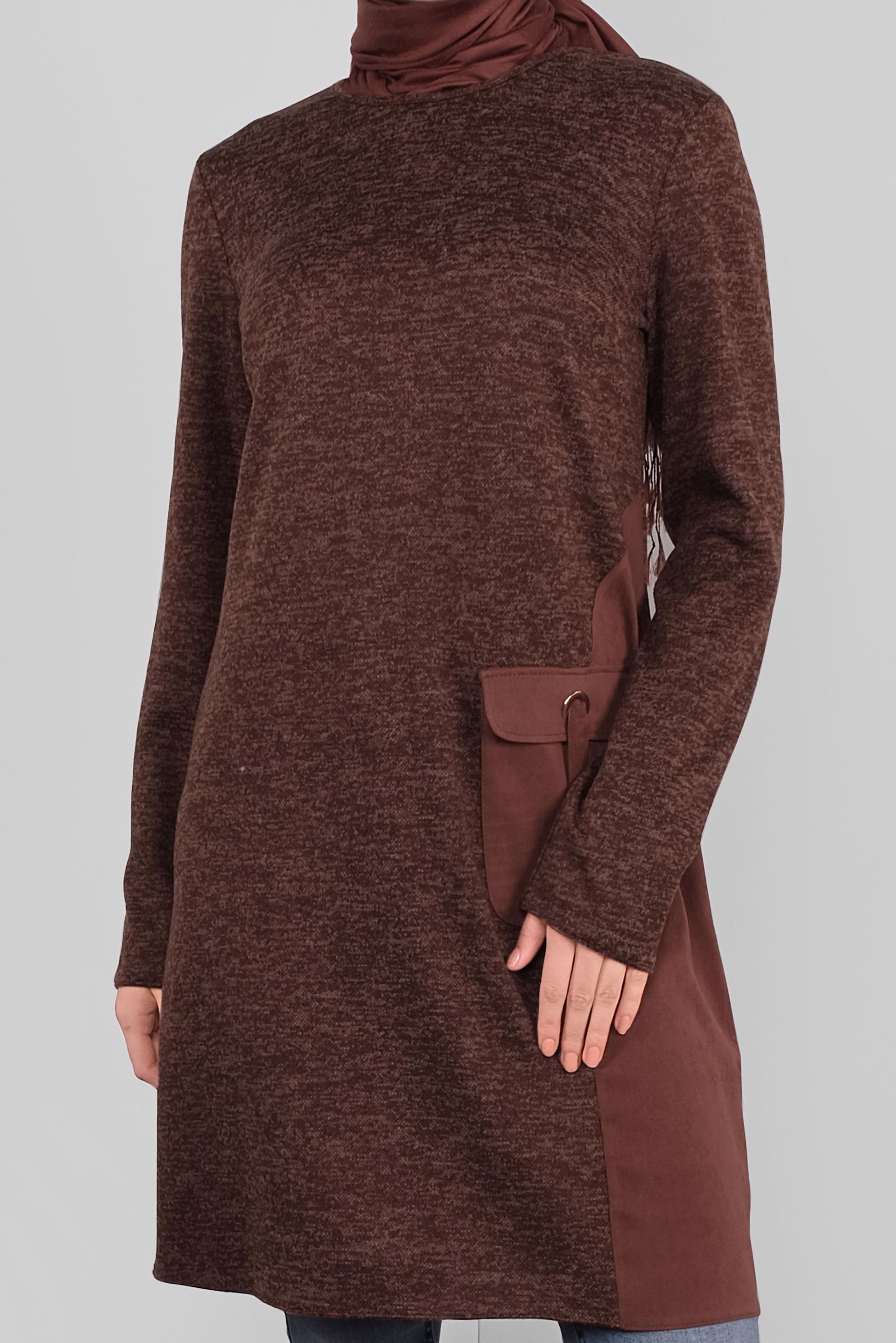 Tesettür giyim TURUNCU CEPLİ MİX KUMAŞ  TUNİK 41309