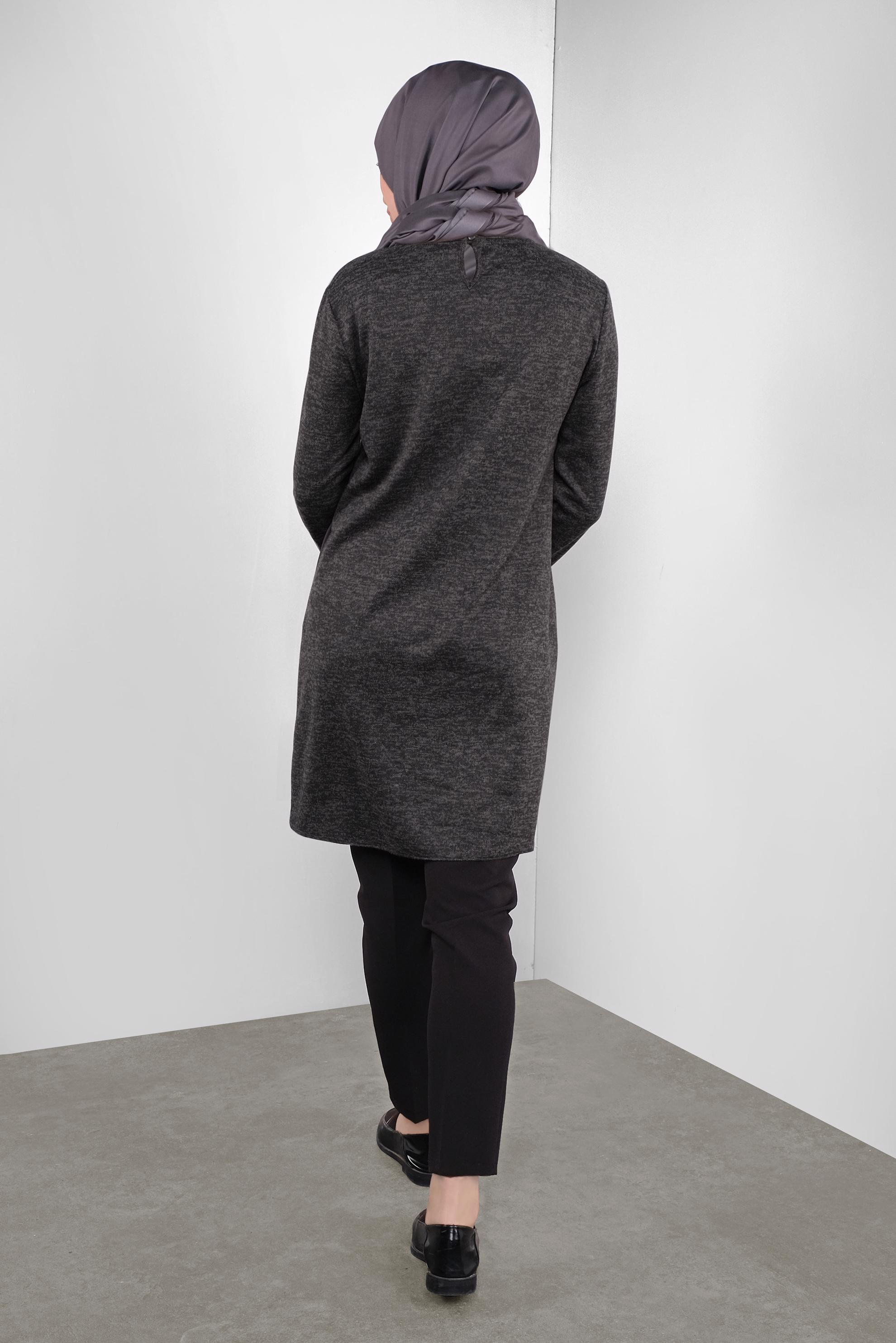 Tesettür giyim GRİ CEPLİ MİX KUMAŞ  TUNİK 41309