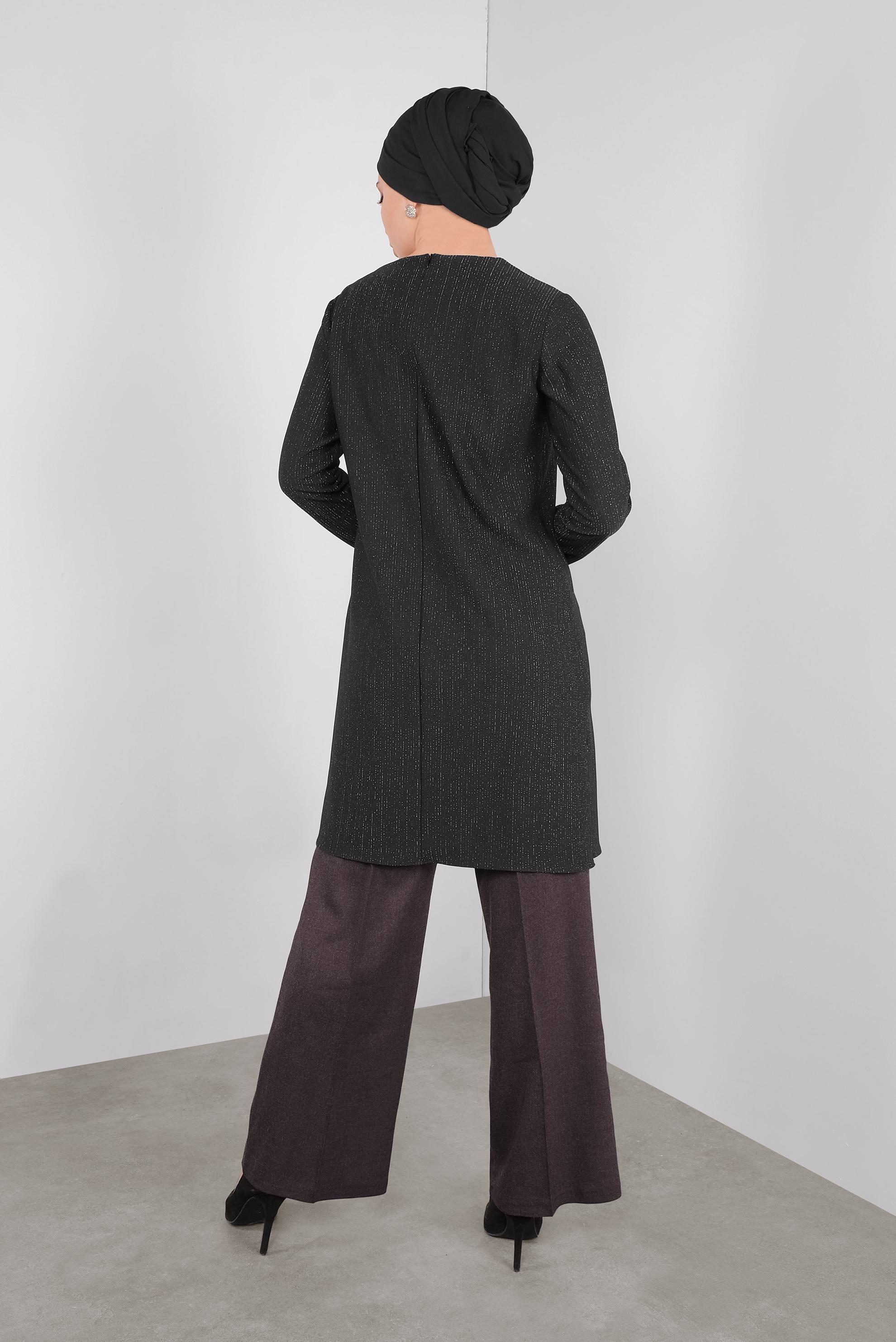 Tesettür giyim SİYAH SİMLİ TAŞLI TÜYLÜ TUNİK 41310