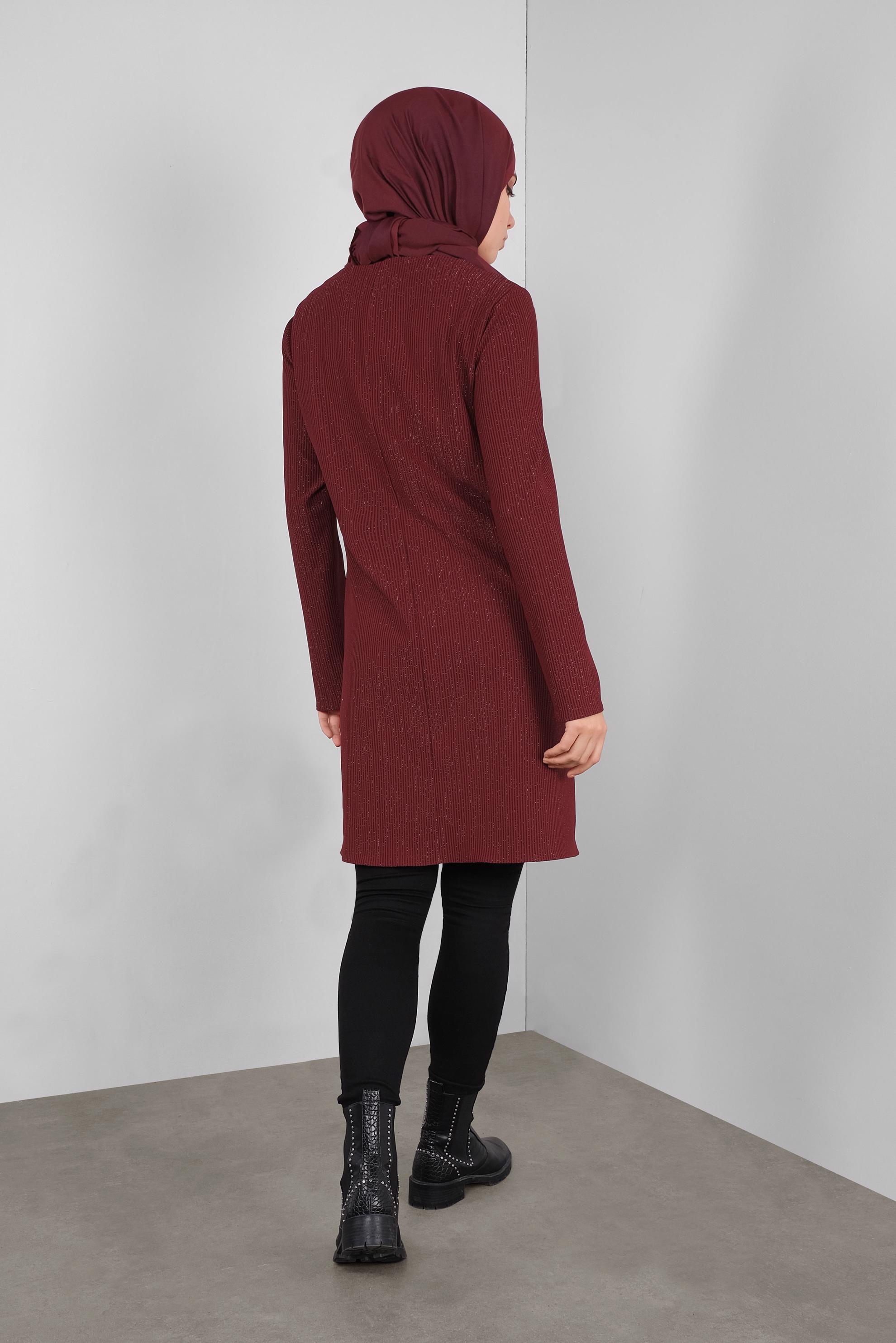 Tesettür giyim BORDO SİMLİ TAŞLI TÜYLÜ TUNİK 41310