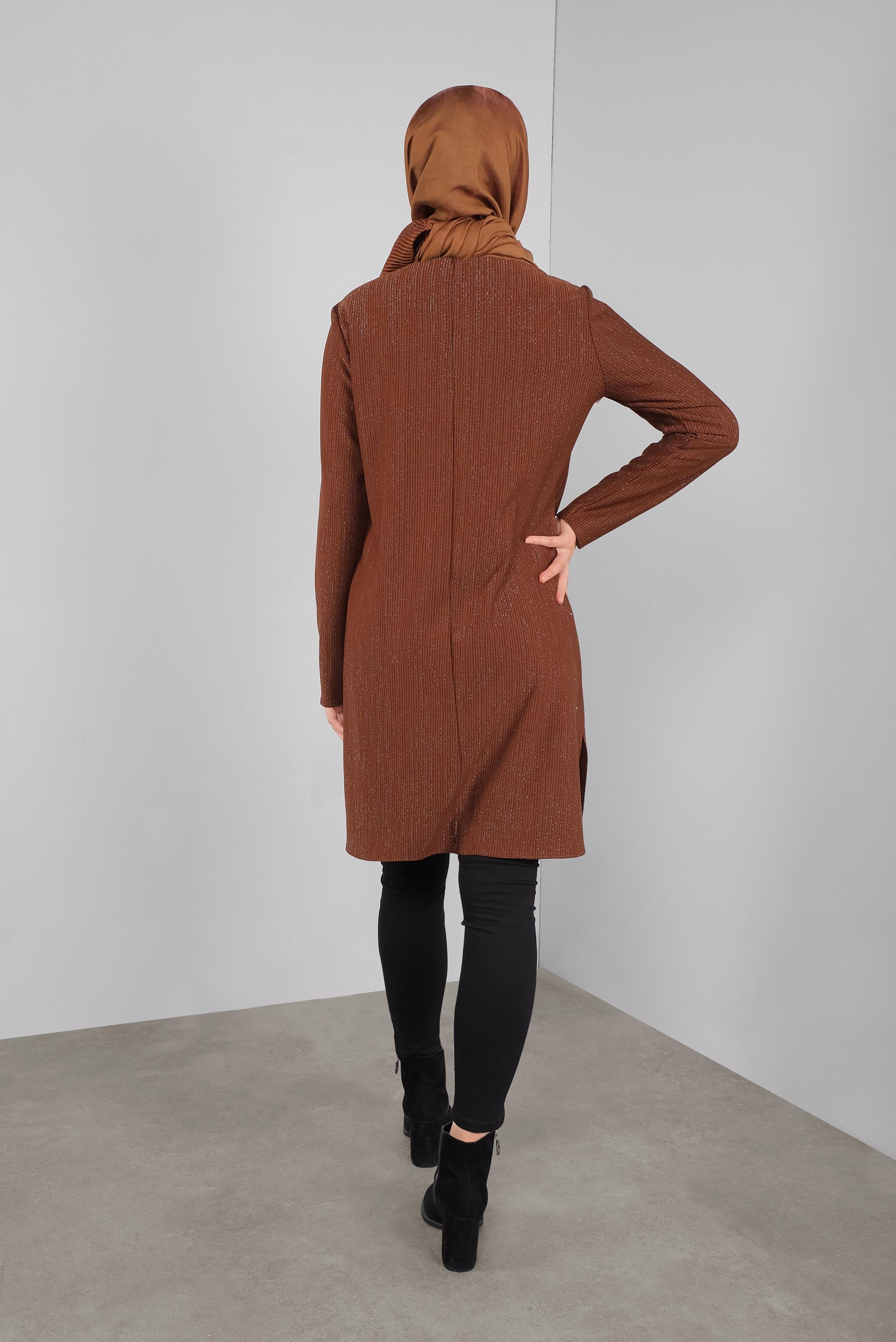 Tesettür giyim TURUNCU SİMLİ TAŞLI TÜYLÜ TUNİK 41310