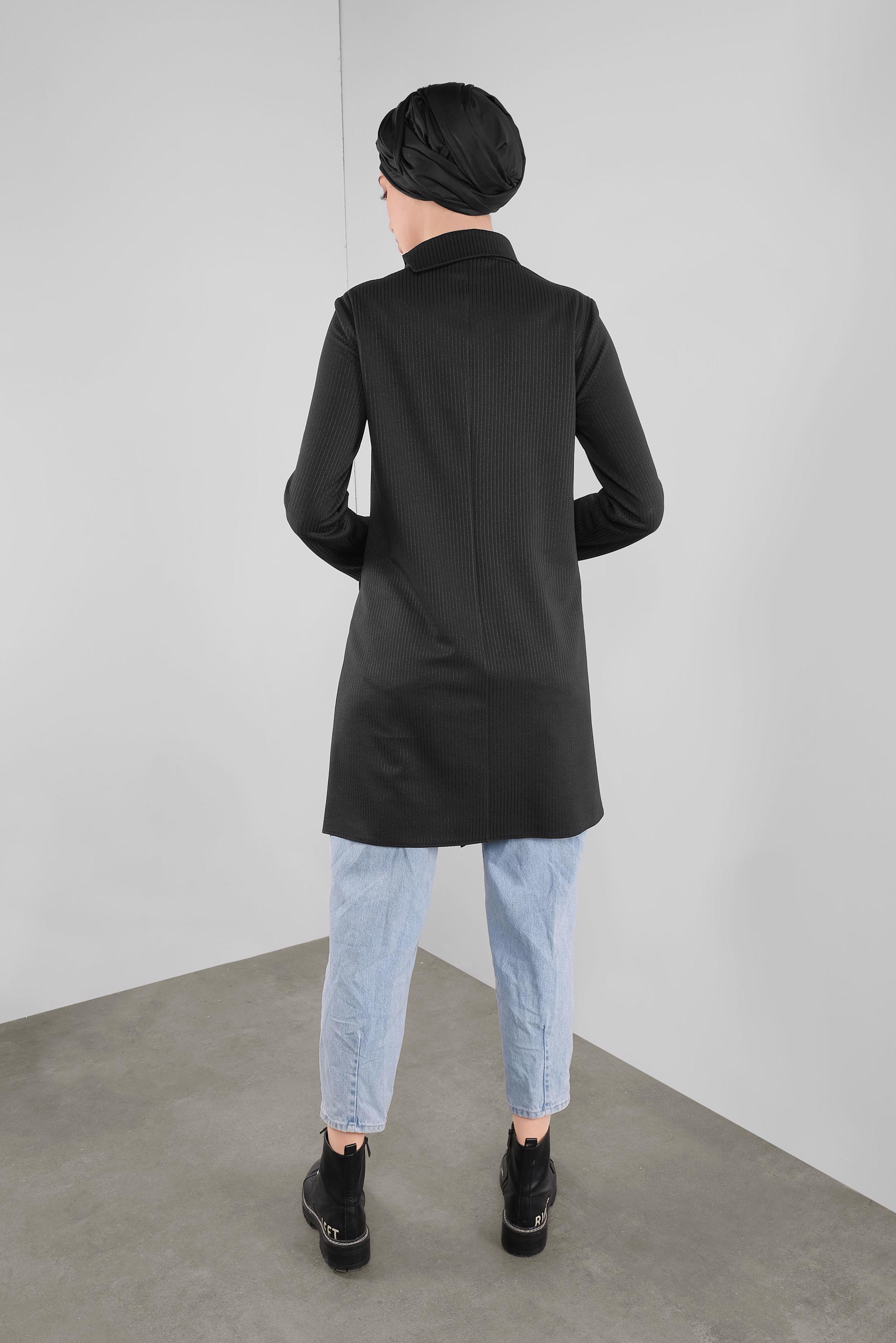 Tesettür giyim SİYAH DÜĞME DETAYLI ASİMETRİK KESİM TUNİK 41312