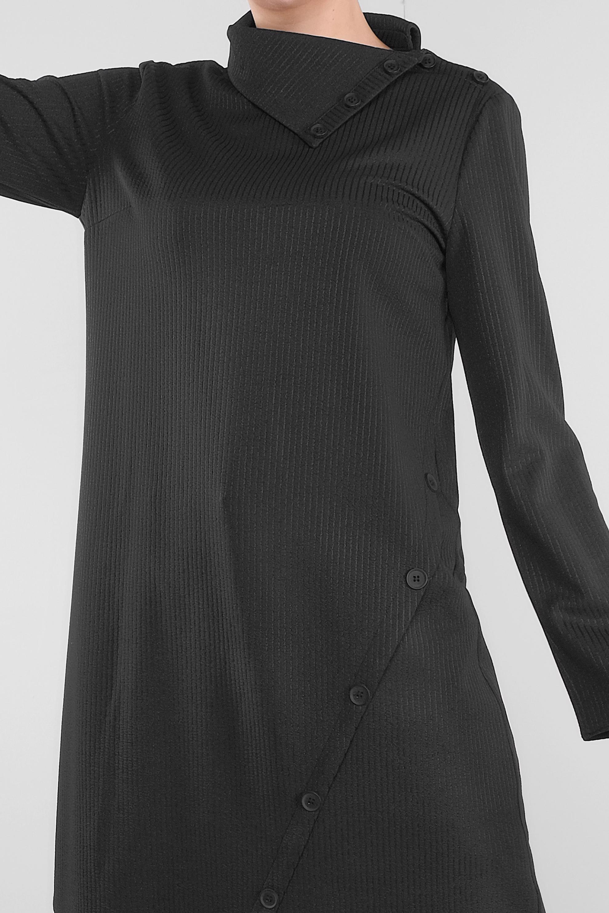 Tesettür giyim SİYAH DÜĞME DETAYLI ASİMETRİK KESİM TUNİK 41312