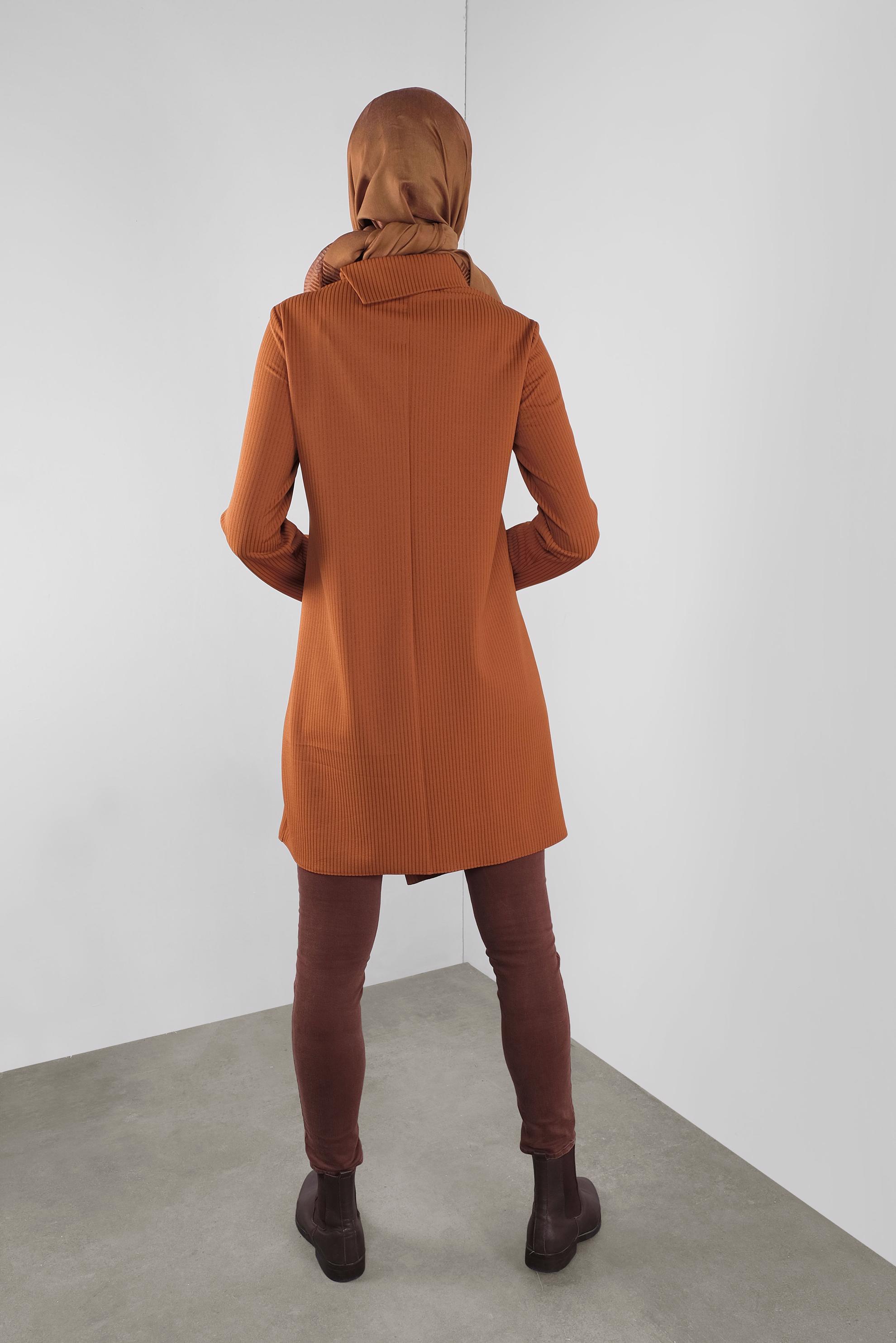 Tesettür giyim TABA DÜĞME DETAYLI ASİMETRİK KESİM TUNİK 41312