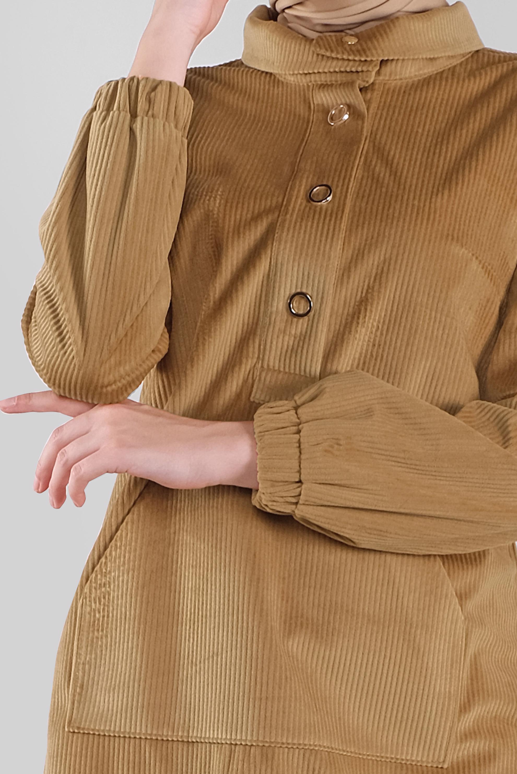 Tesettür giyim TABA BOĞAZLI FİTİLLİ KADİFE TUNİK 41313 