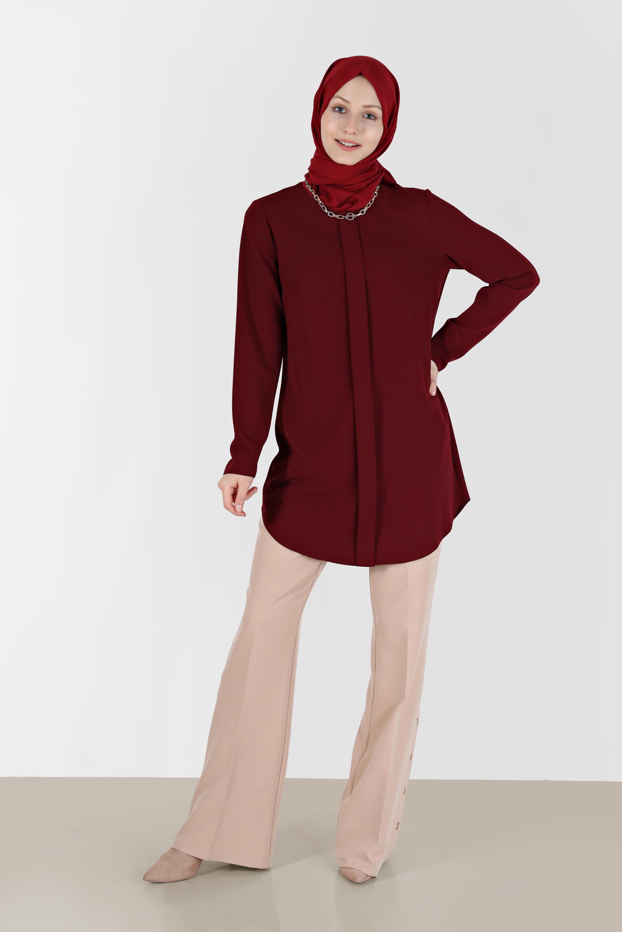 Tesettür giyim BORDO GİZLİ FERMUARLI TUNİK 41315 