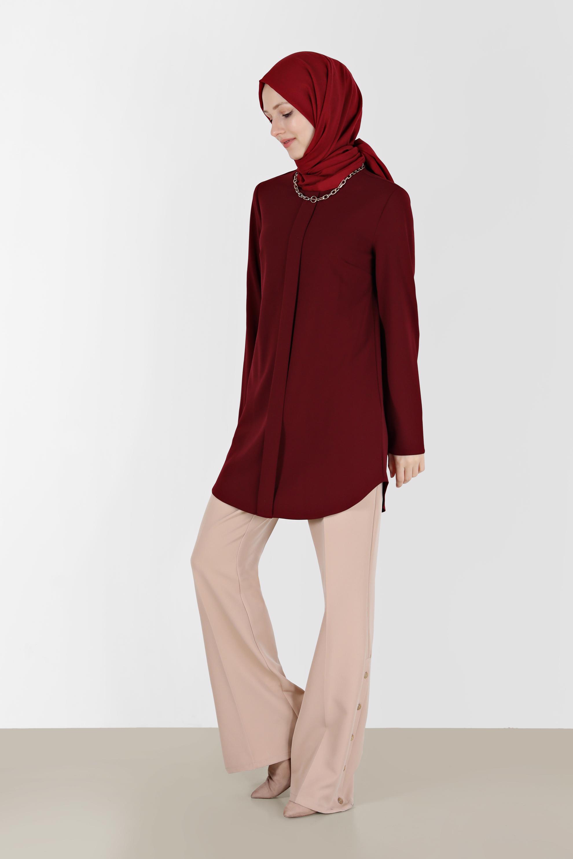 Tesettür giyim BORDO GİZLİ FERMUARLI TUNİK 41315 