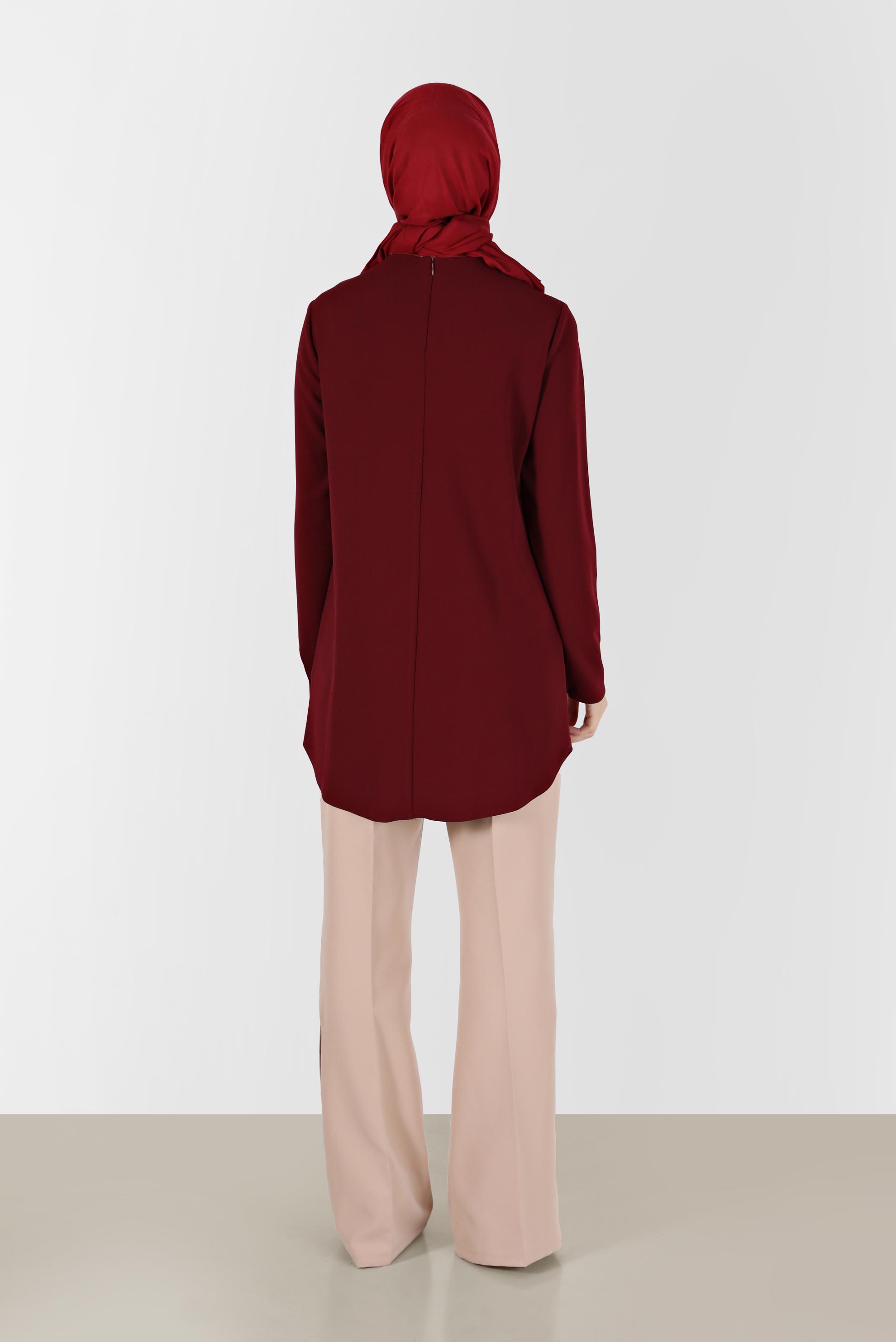 Tesettür giyim BORDO GİZLİ FERMUARLI TUNİK 41315 