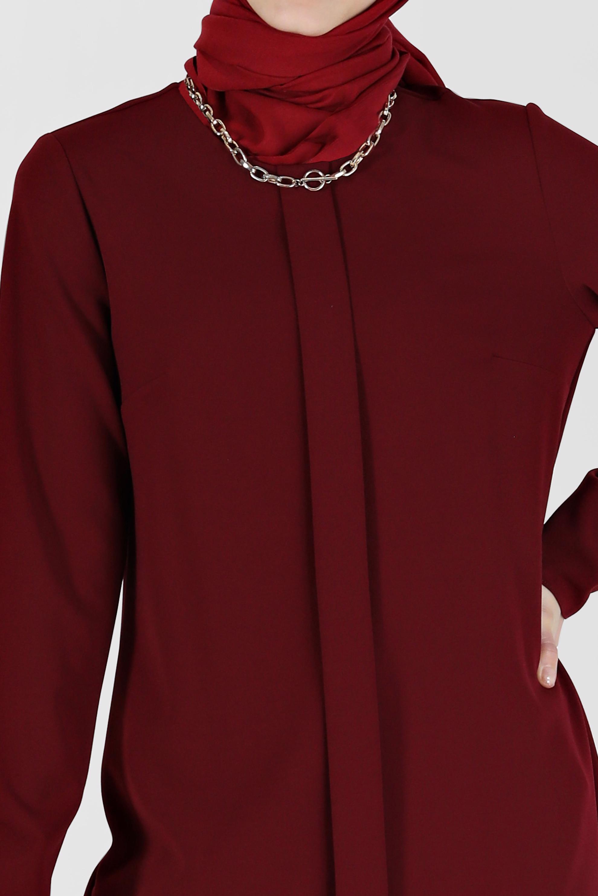 Tesettür giyim BORDO GİZLİ FERMUARLI TUNİK 41315 