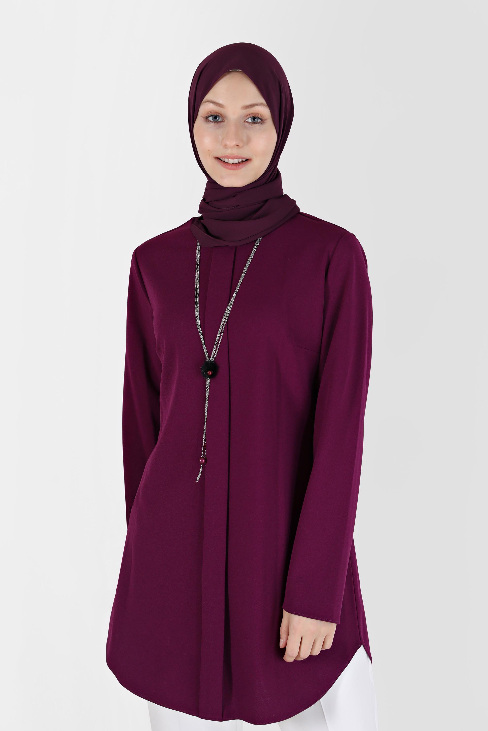 Vêtements hijab POURPRE TUNIQUE À FERMETURE ÉCLAIR INVISIBLE 41315