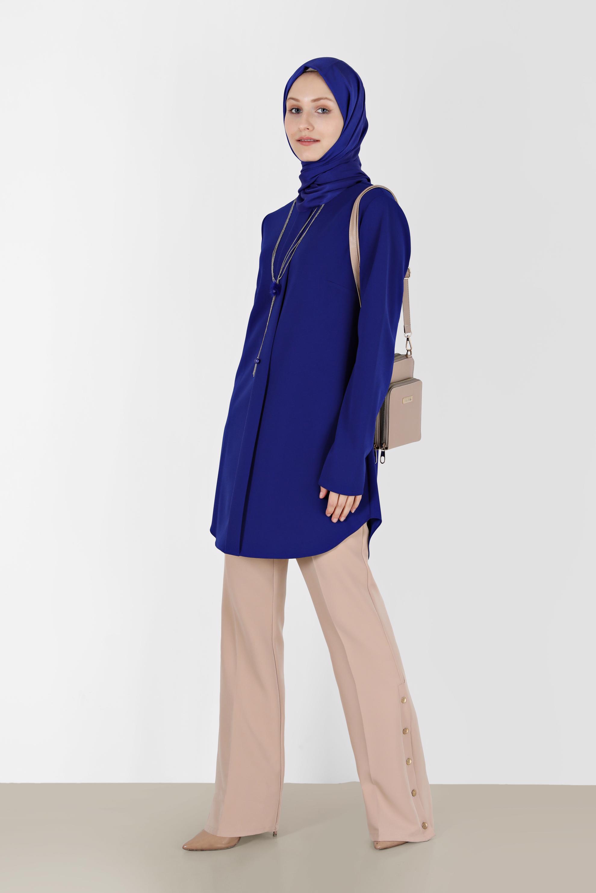 Tesettür giyim LACİVERT GİZLİ FERMUARLI TUNİK 41315 