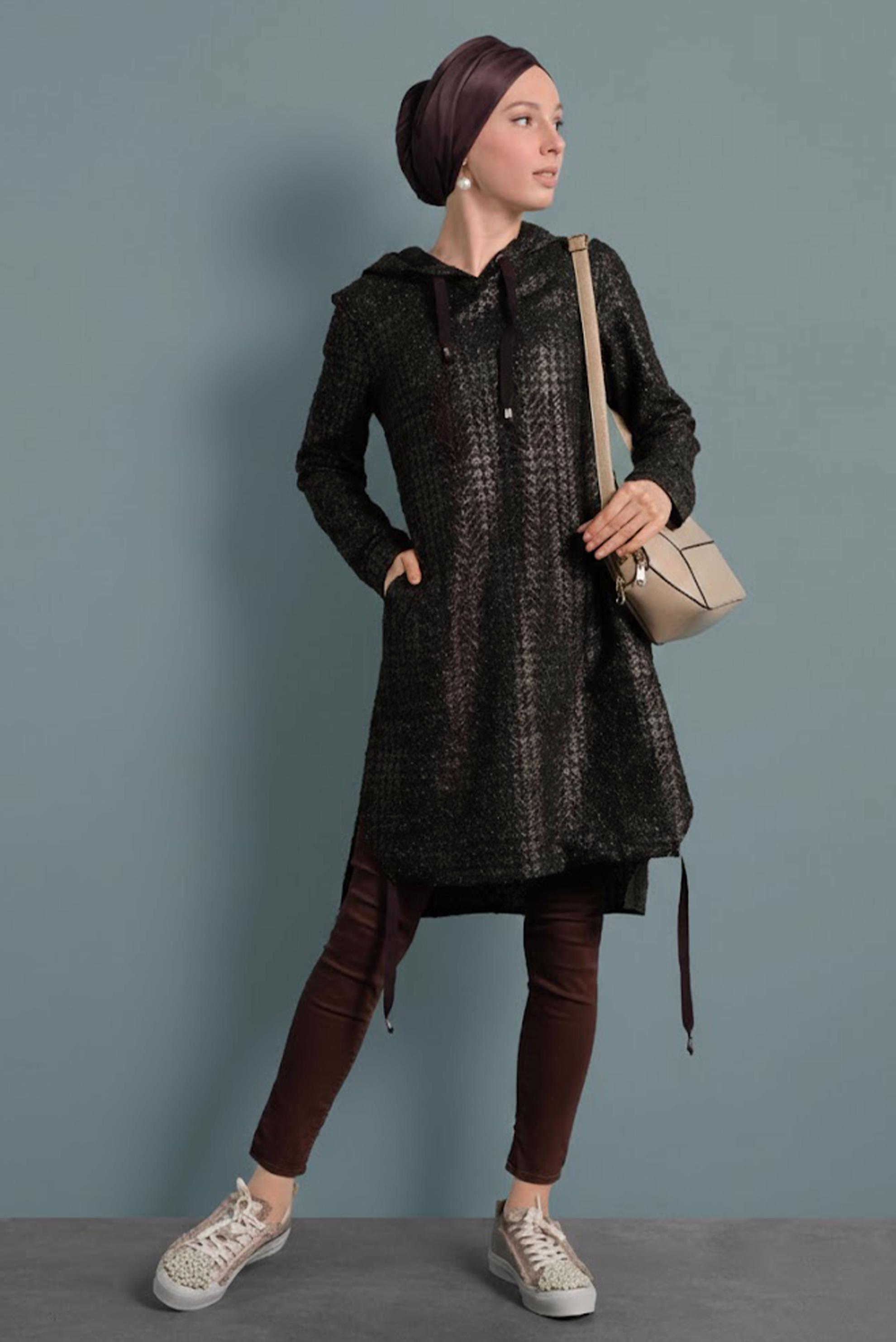 Tesettür giyim SİYAH EKOSE TUNİK 40409-1