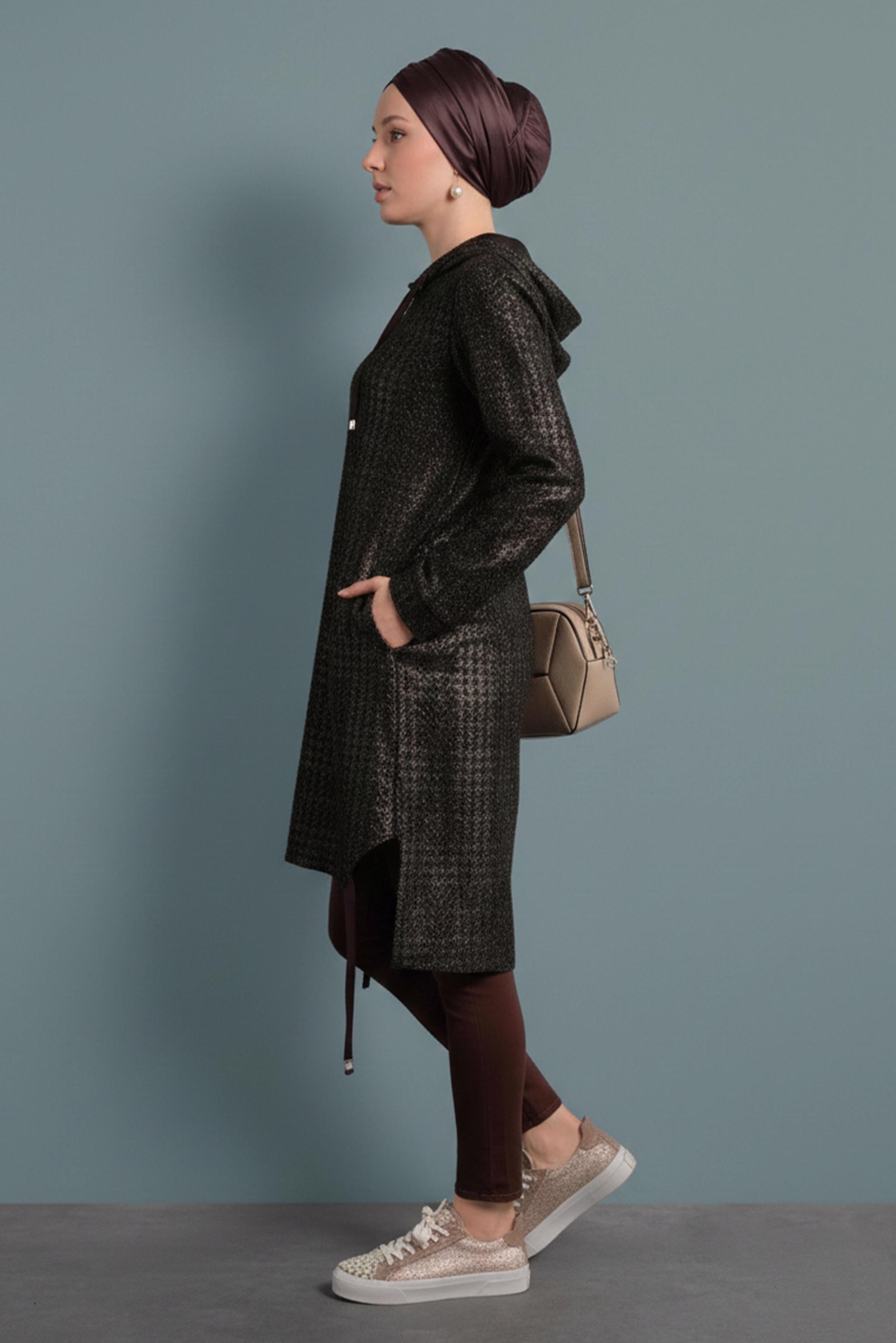 Tesettür giyim SİYAH EKOSE TUNİK 40409-1