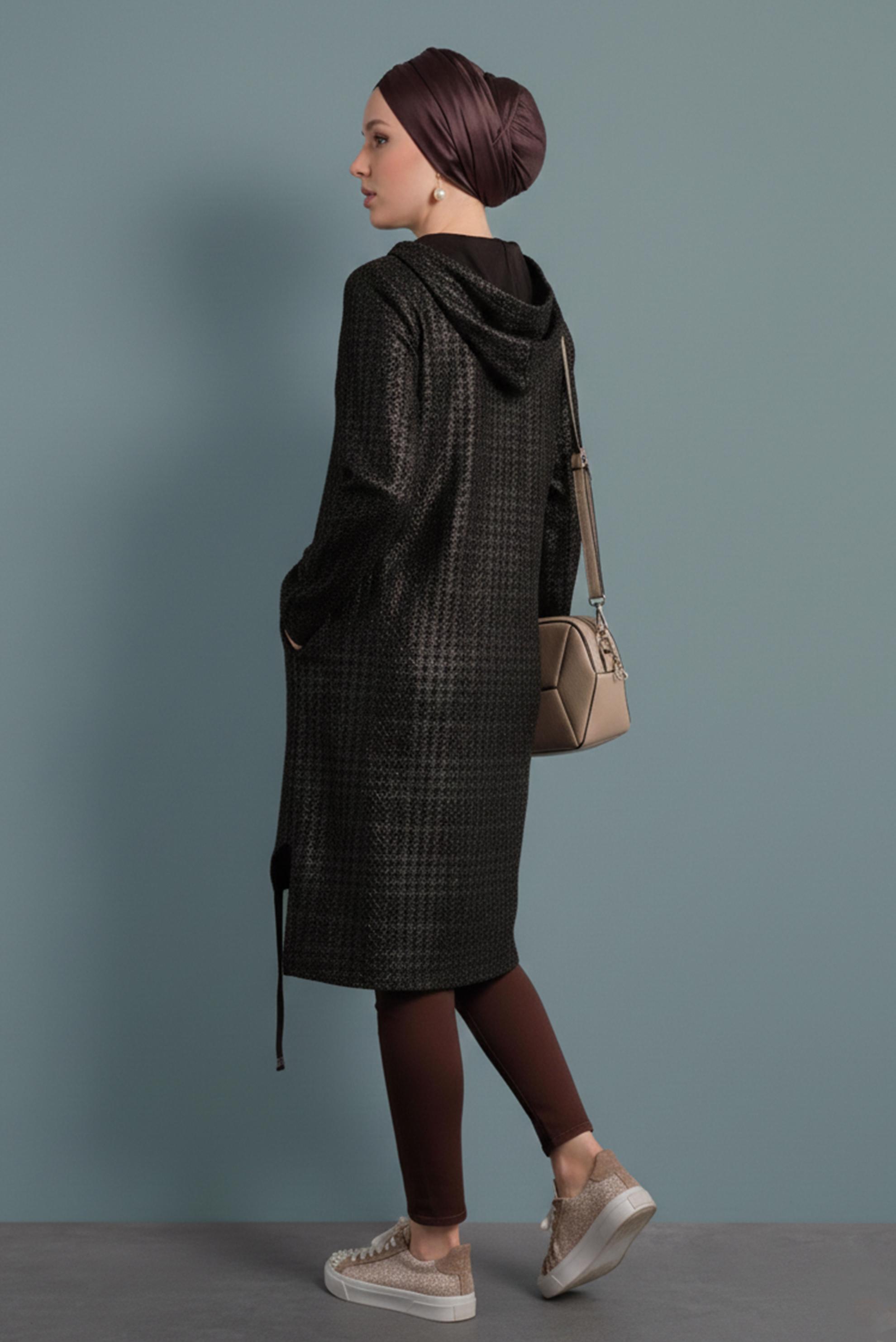 Tesettür giyim SİYAH EKOSE TUNİK 40409-1