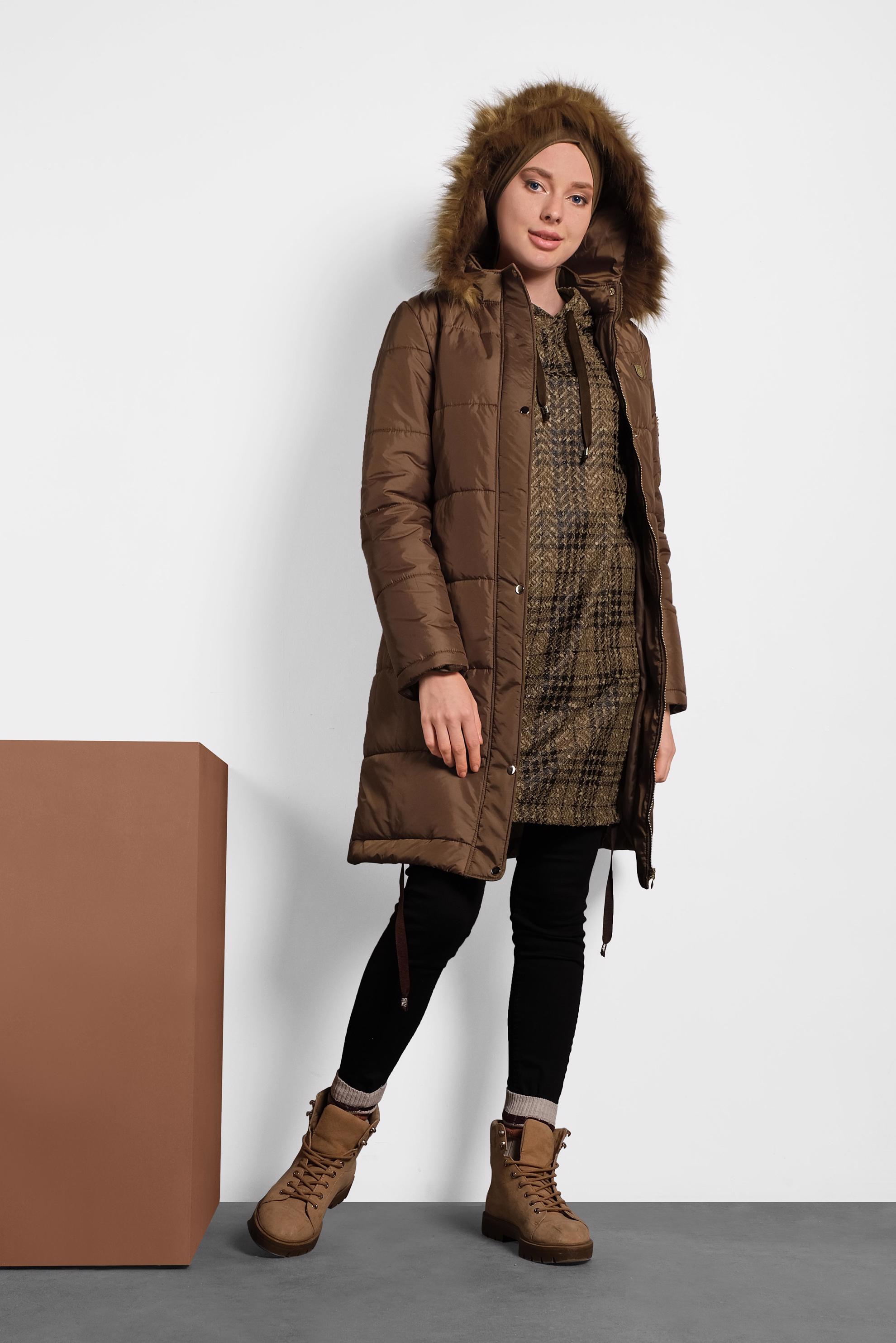 Tesettür giyim KAHVE EKOSE TUNİK 40409-1