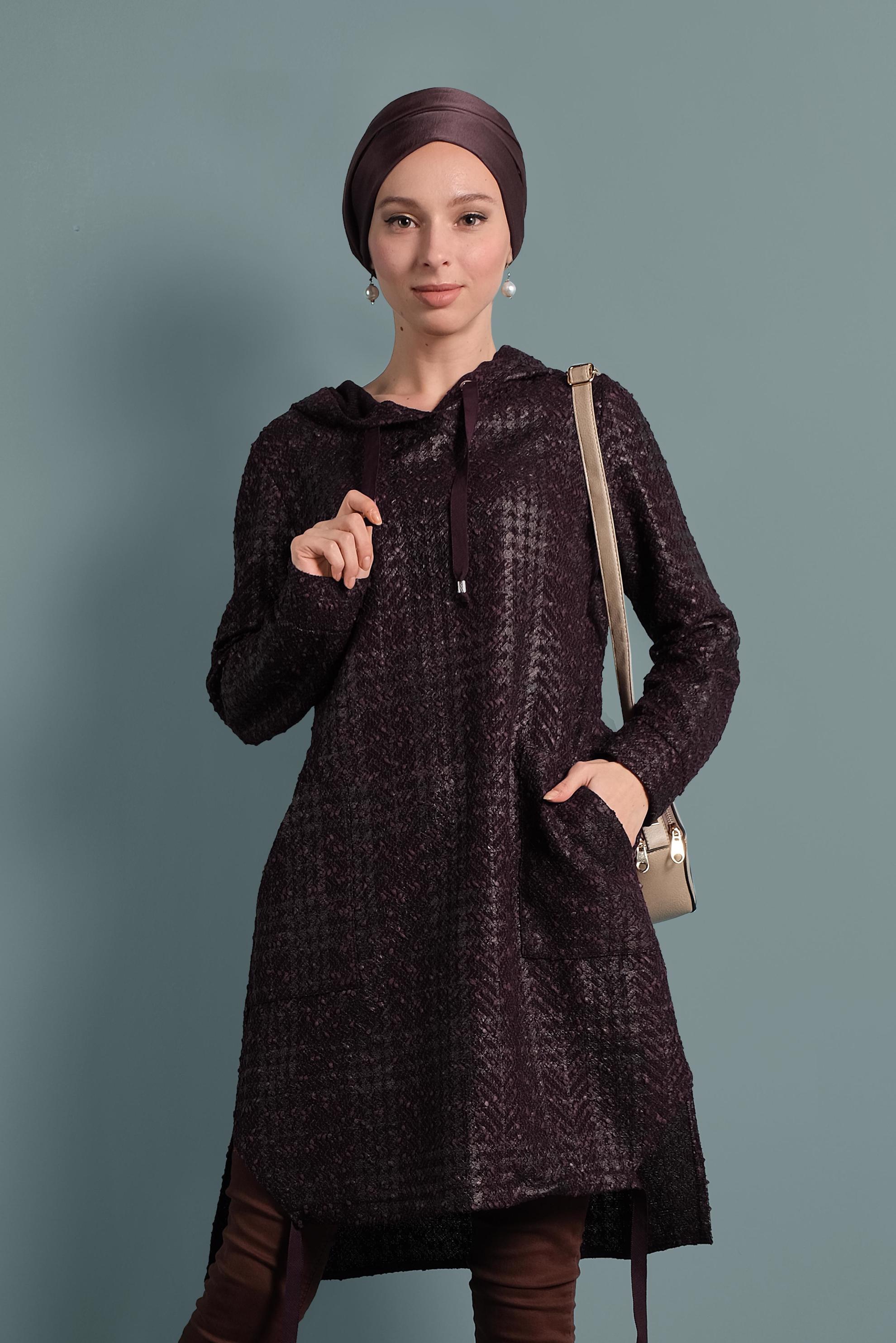 Tesettür giyim MÜRDÜM EKOSE TUNİK 40409-1