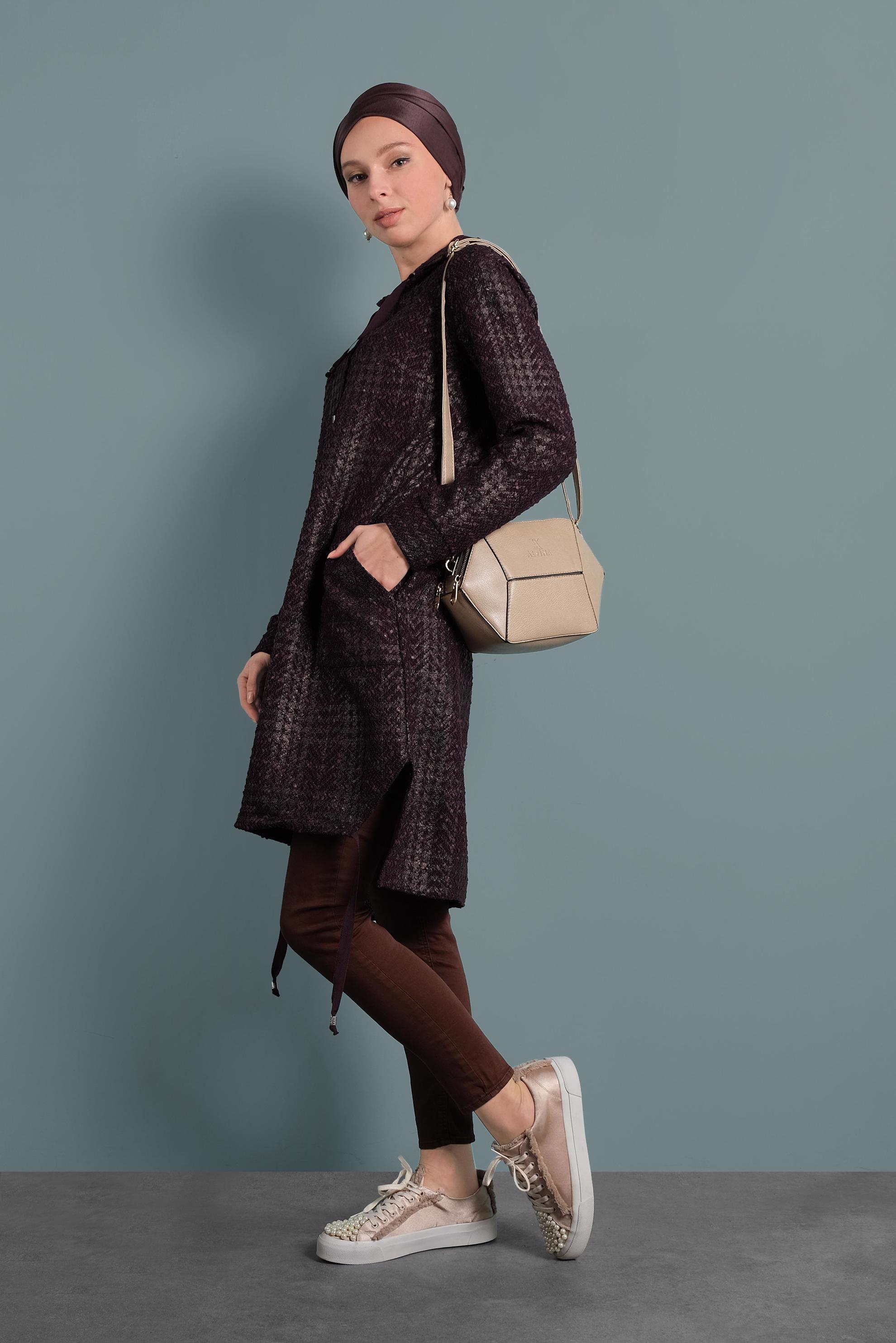 Tesettür giyim MÜRDÜM EKOSE TUNİK 40409-1