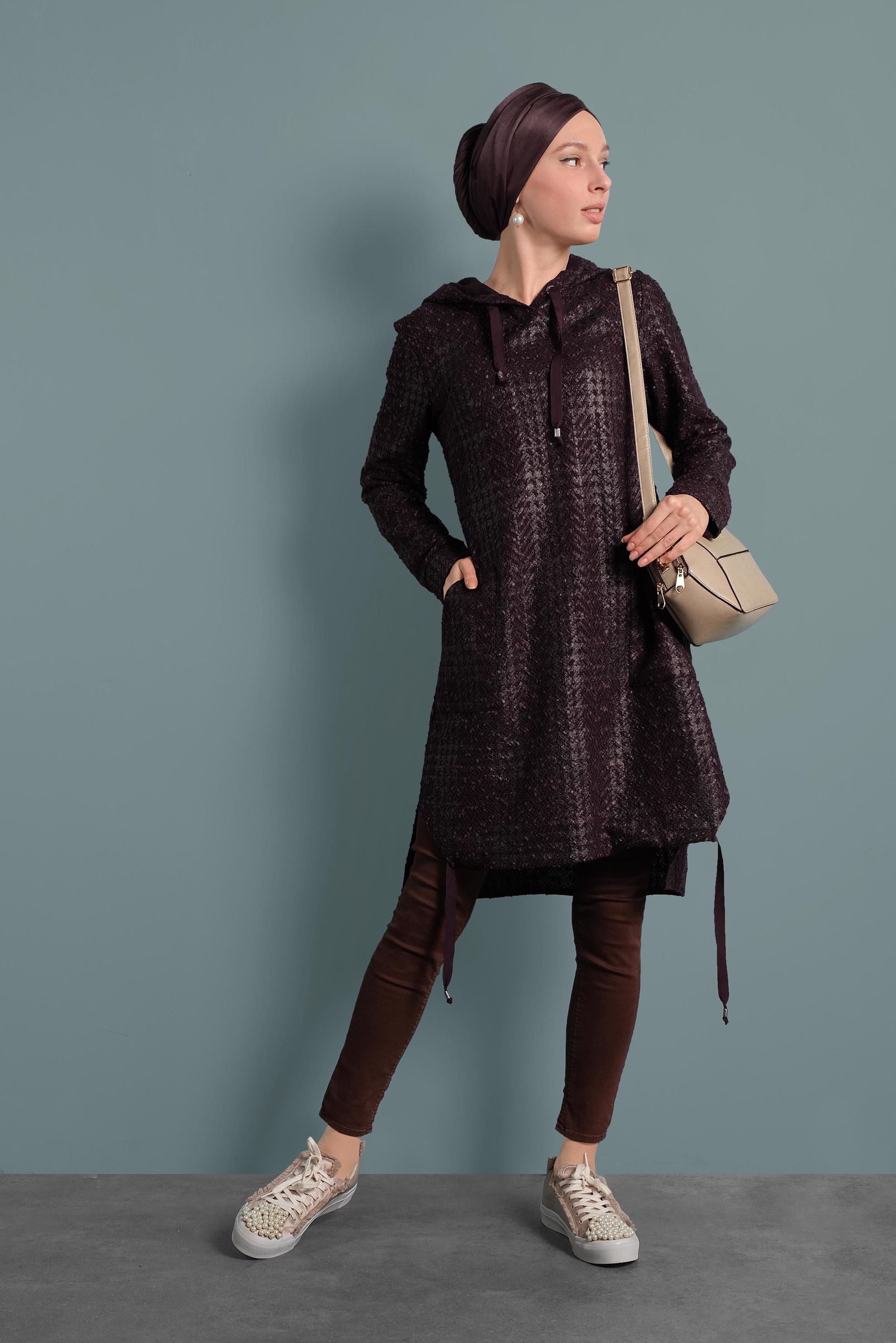 Tesettür giyim MÜRDÜM EKOSE TUNİK 40409-1