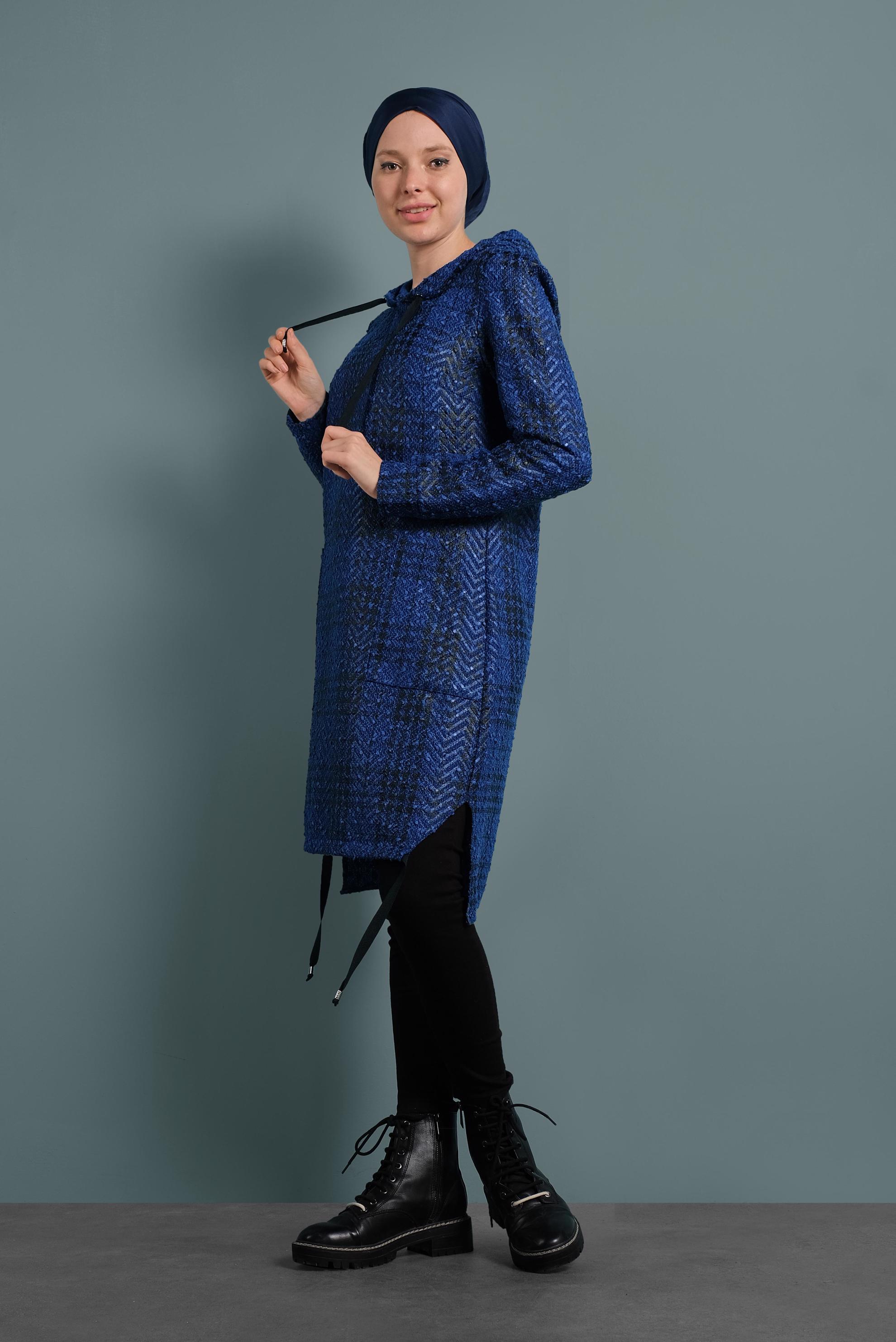 Tesettür giyim LACİVERT EKOSE TUNİK 40409-1