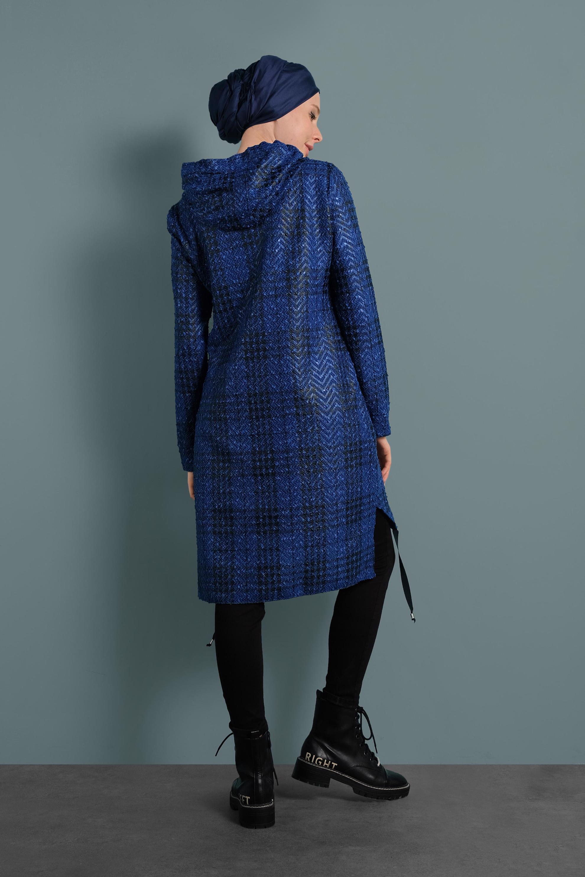 Tesettür giyim LACİVERT EKOSE TUNİK 40409-1